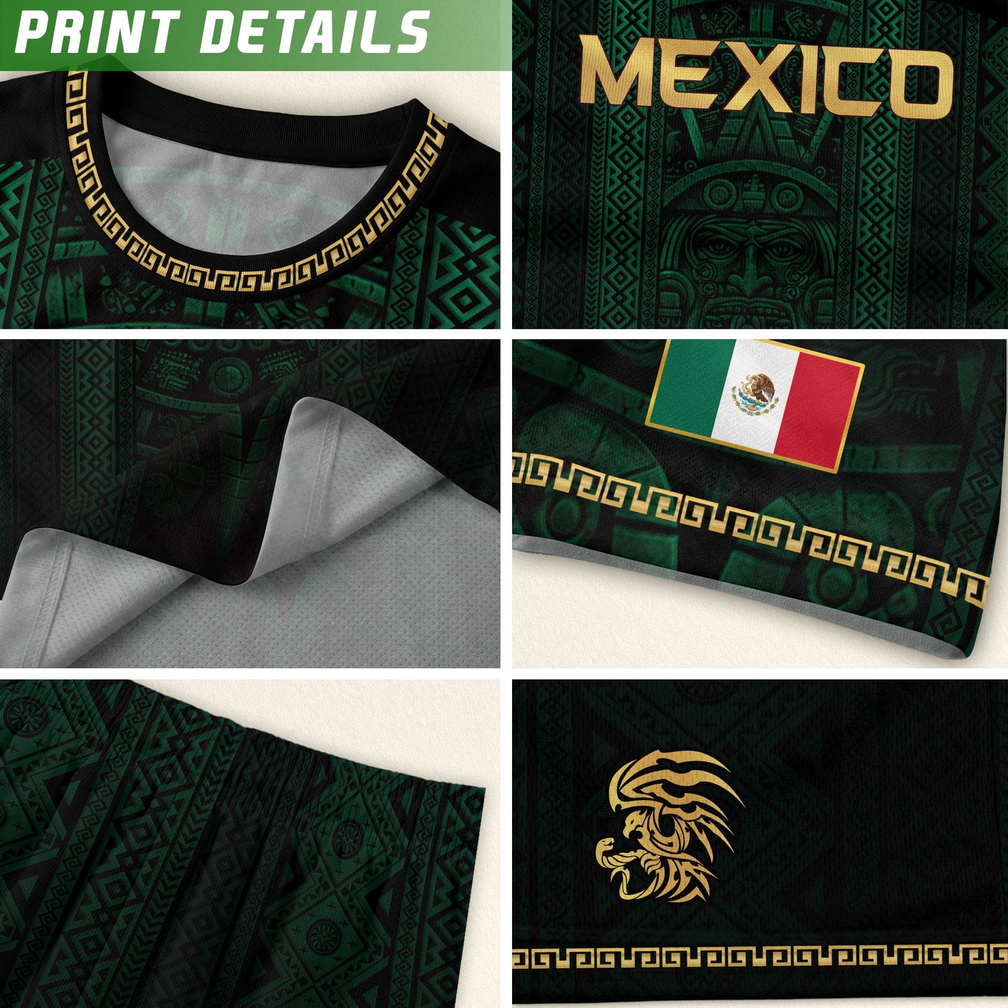 Mexico Soccer Jersey Men Green Aztec Pattern Football Shirt Fan Wear