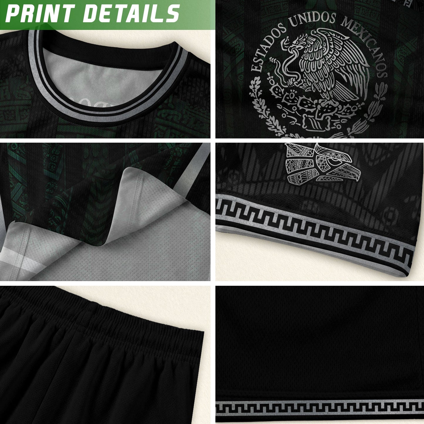 Mexico Soccer Jersey Black Eagle Crest Football Fan Men Shirt Aztec Design Tee