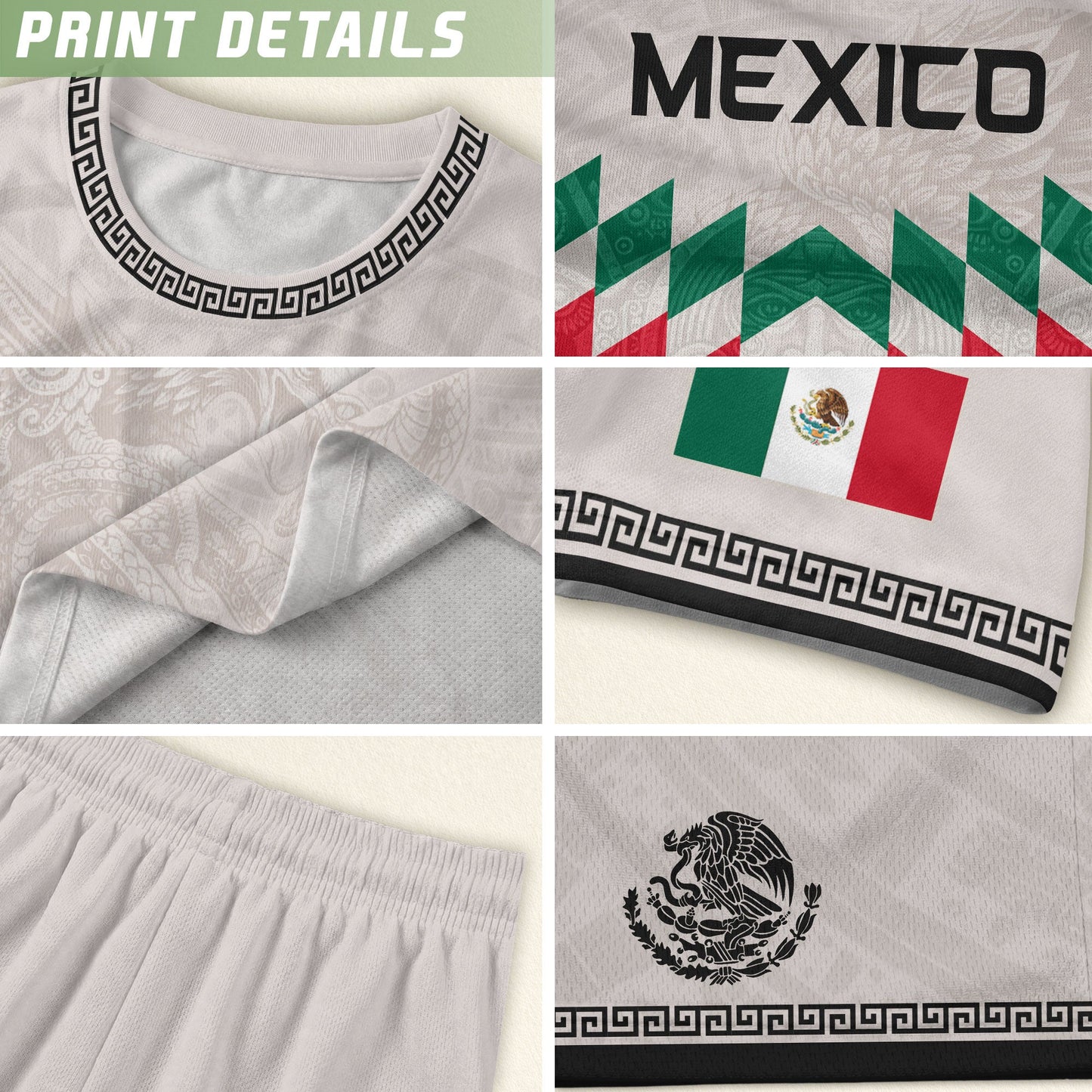 Mexico Soccer Jersey White Chevron Aztec - Mexico National Team Fan Heritage Shirt