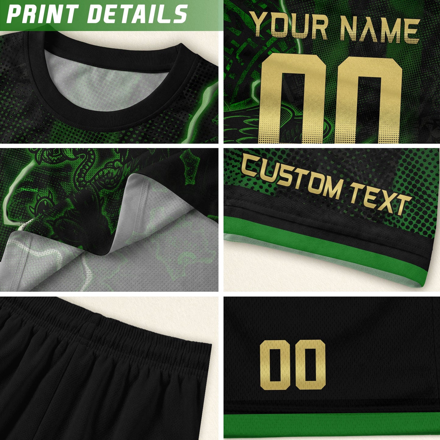 Custom Mexico Soccer Jersey – Black Green Aztec Serpent Lightning Football Shirt