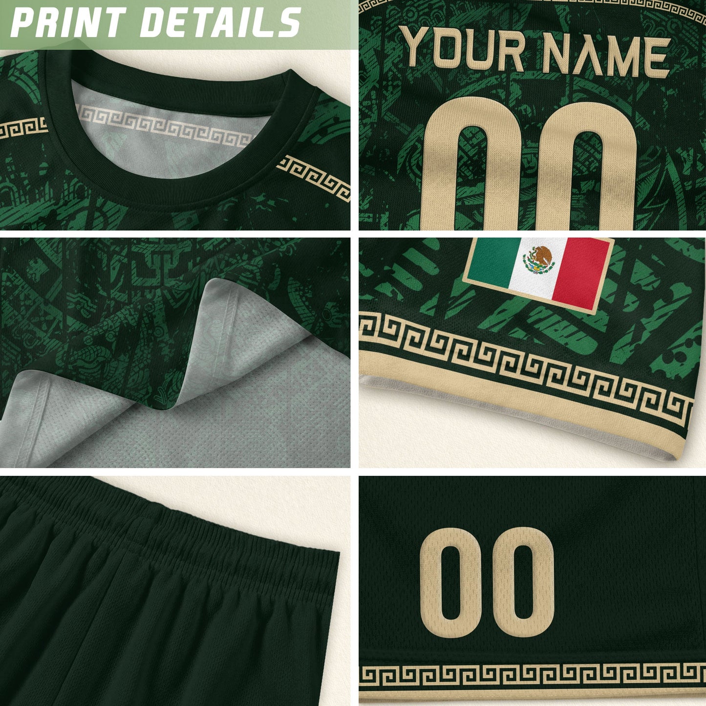Custom Mexico Soccer Jersey Aztec Calendar Green Heritage Personalized Football Shirt