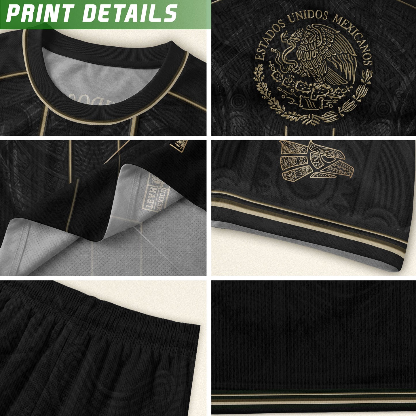 Mexico Soccer Jersey - Black & Gold Aztec Heritage Tribal Football Shirt