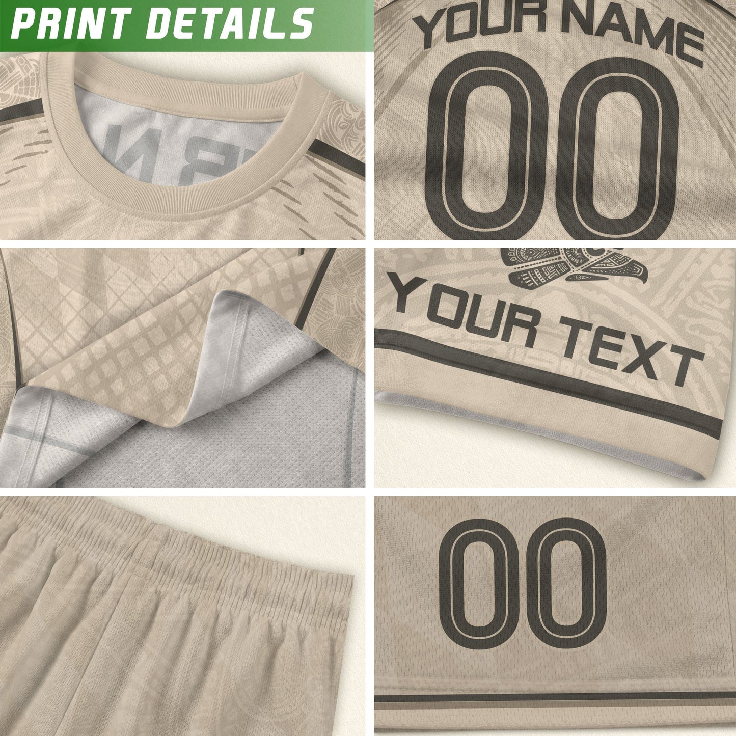Personalized Beige Mexico Soccer Jersey Aztec Tribal Cream Sport Shirt