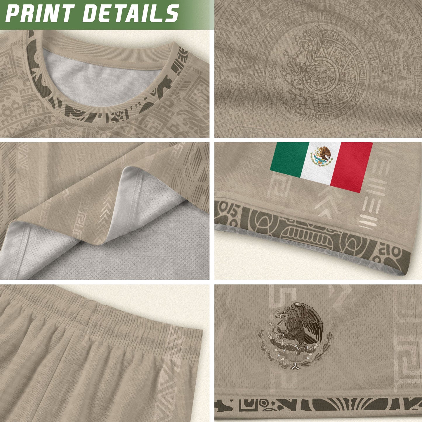 Mexico Soccer Jersey Beige Aztec Calendar Mexican Football Fan Shirt Tee