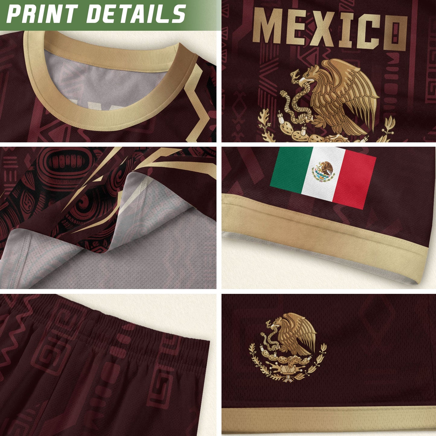 Mexico Soccer Jersey Maroon Aztec Eagle Heritage Gold Trim Mexican Football Shirt