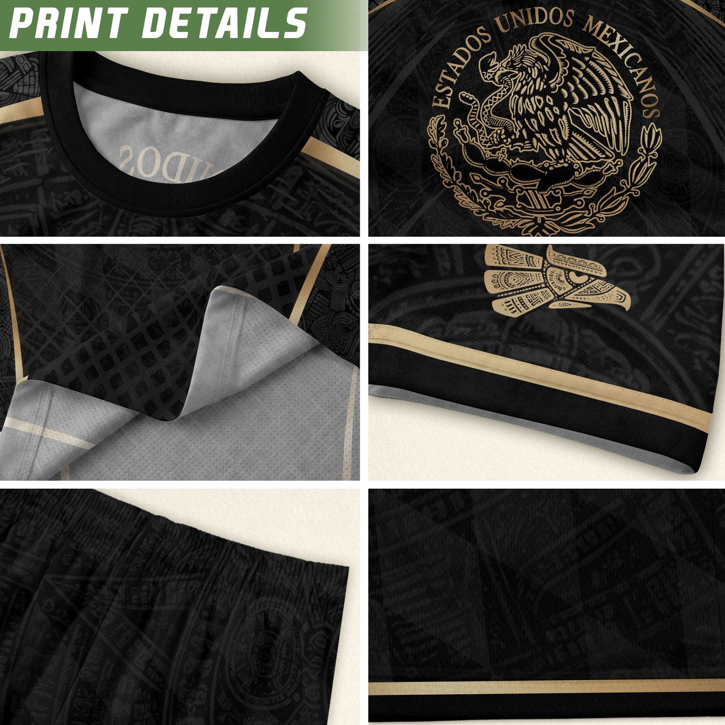 Mexico Soccer Jersey Men Black Gold Aztec Football Shirt Retro Fan Apparel