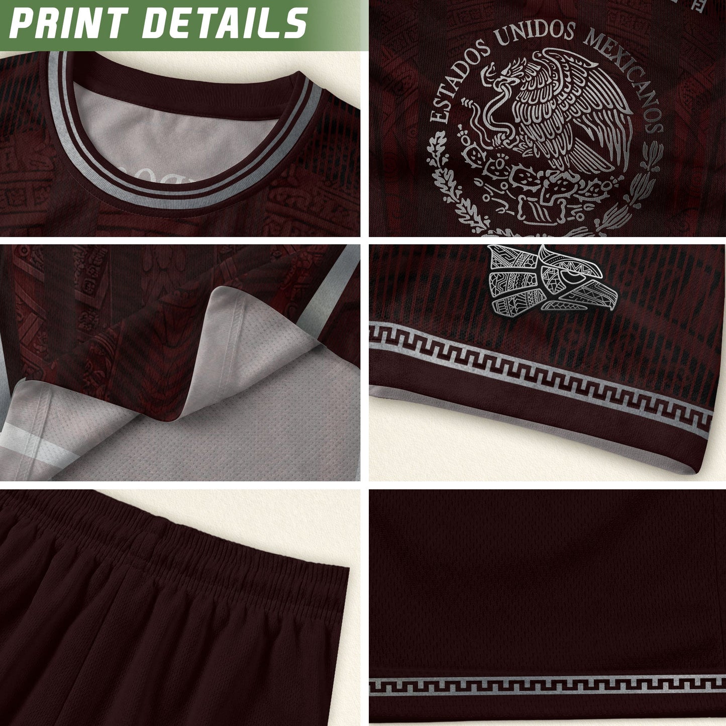 Mexico Soccer Jersey Men Maroon Silver Eagle Football Shirt Retro Fan Apparel