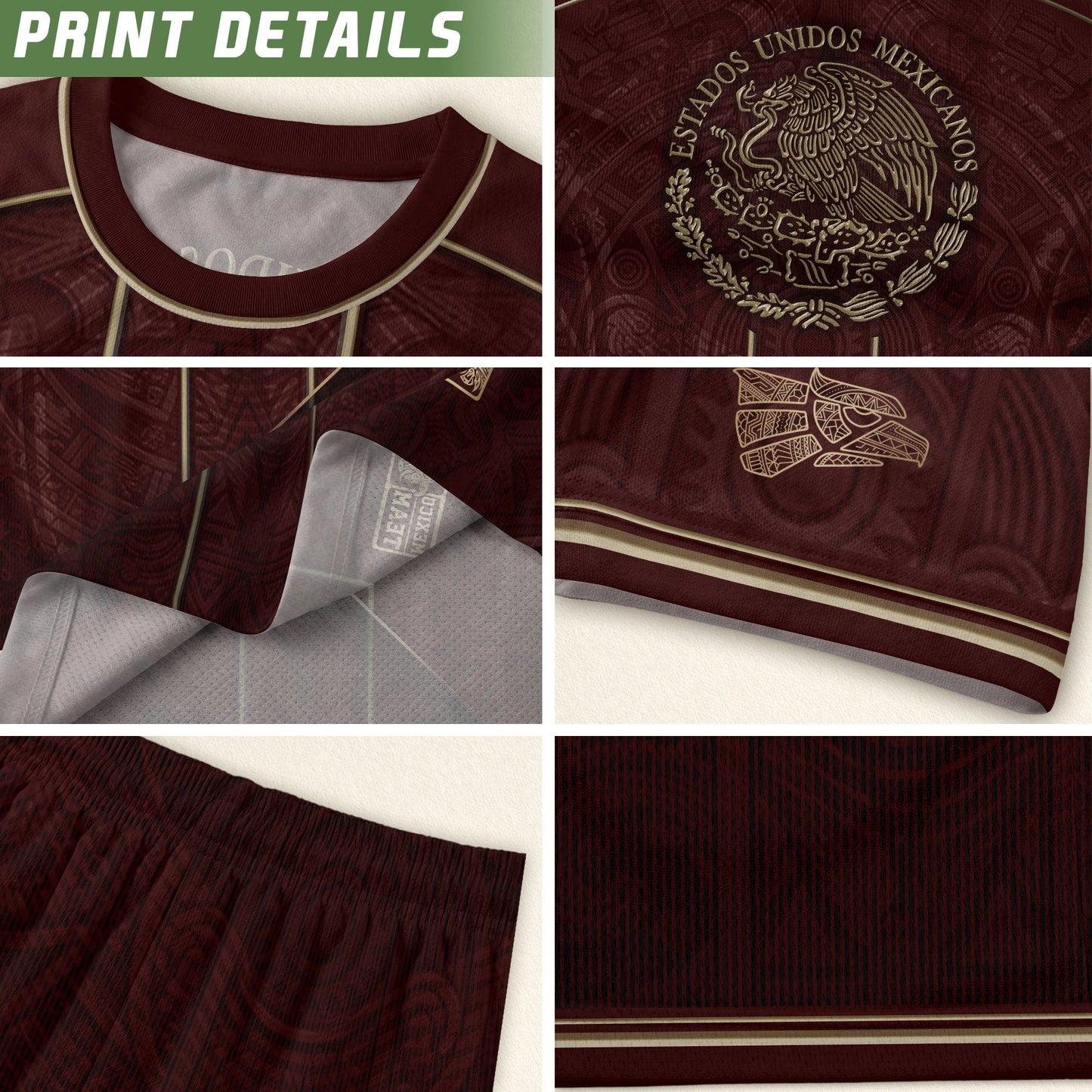 Mexico Soccer Jersey Men Maroon Gold Heritage Football Shirt Aztec Style Top