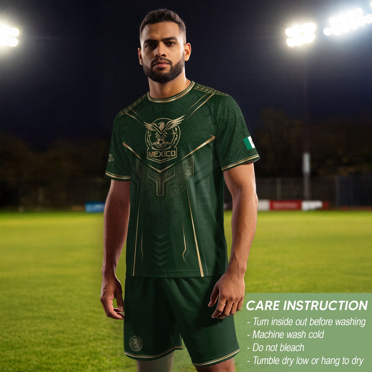 Mexico Soccer Jersey Green Aztec Sun Stone Edition - Mexico Fan Heritage Style Shirt