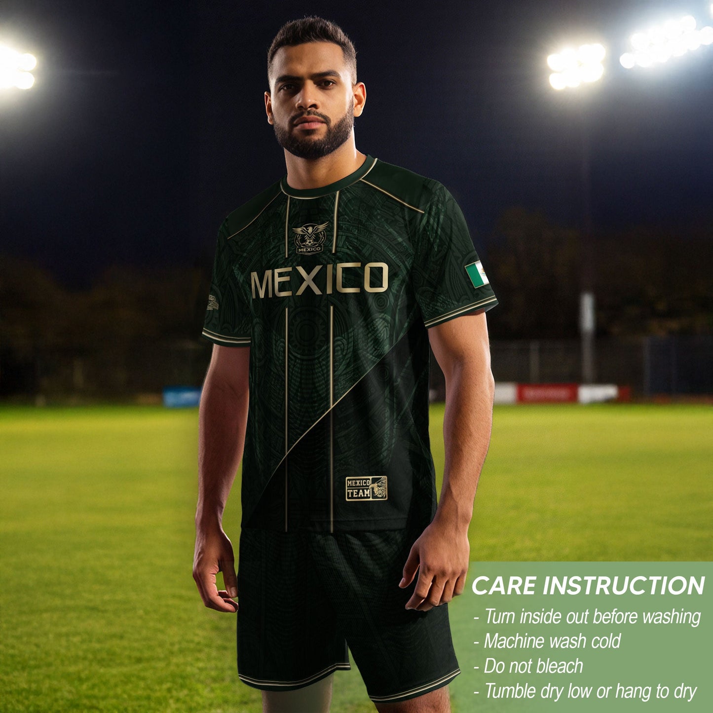 Mexico Soccer Jersey Dark Green Gold Football Shirt Aztec Fan Men Edition Apparel