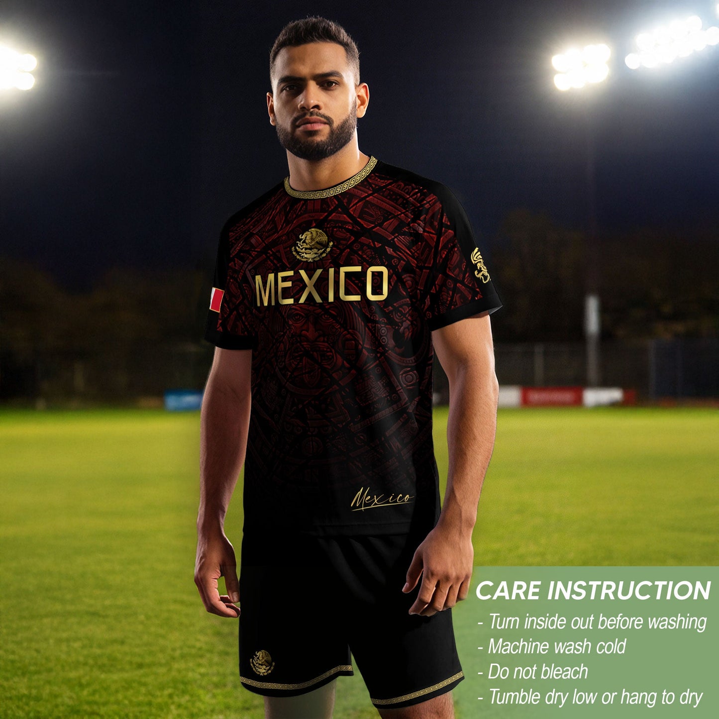Mexico Football Jersey Maroon Gold Aztec Style – Breathable Shirt for Soccer Fans