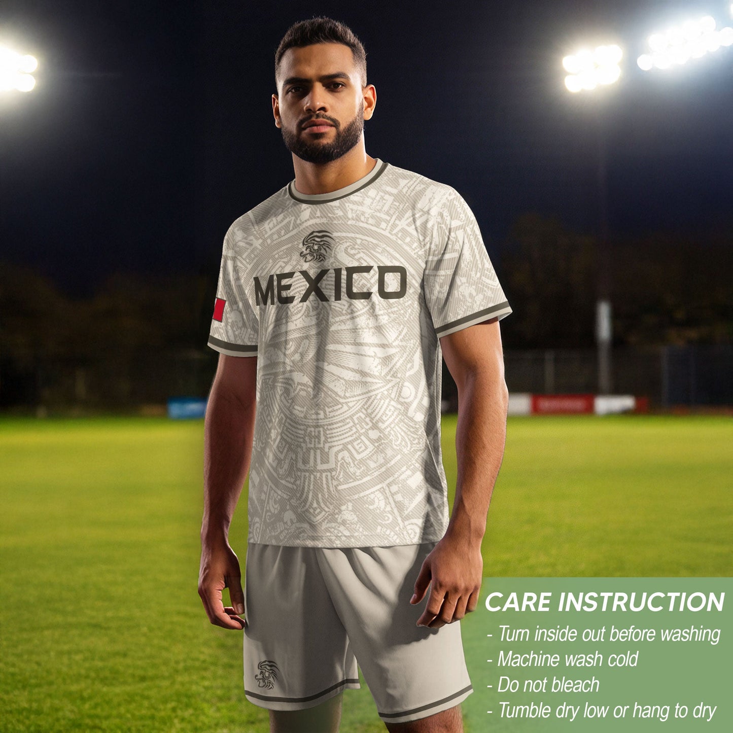 Mexico Soccer Jersey Beige Aztec Eagle - Modern Heritage Football Fan Tee