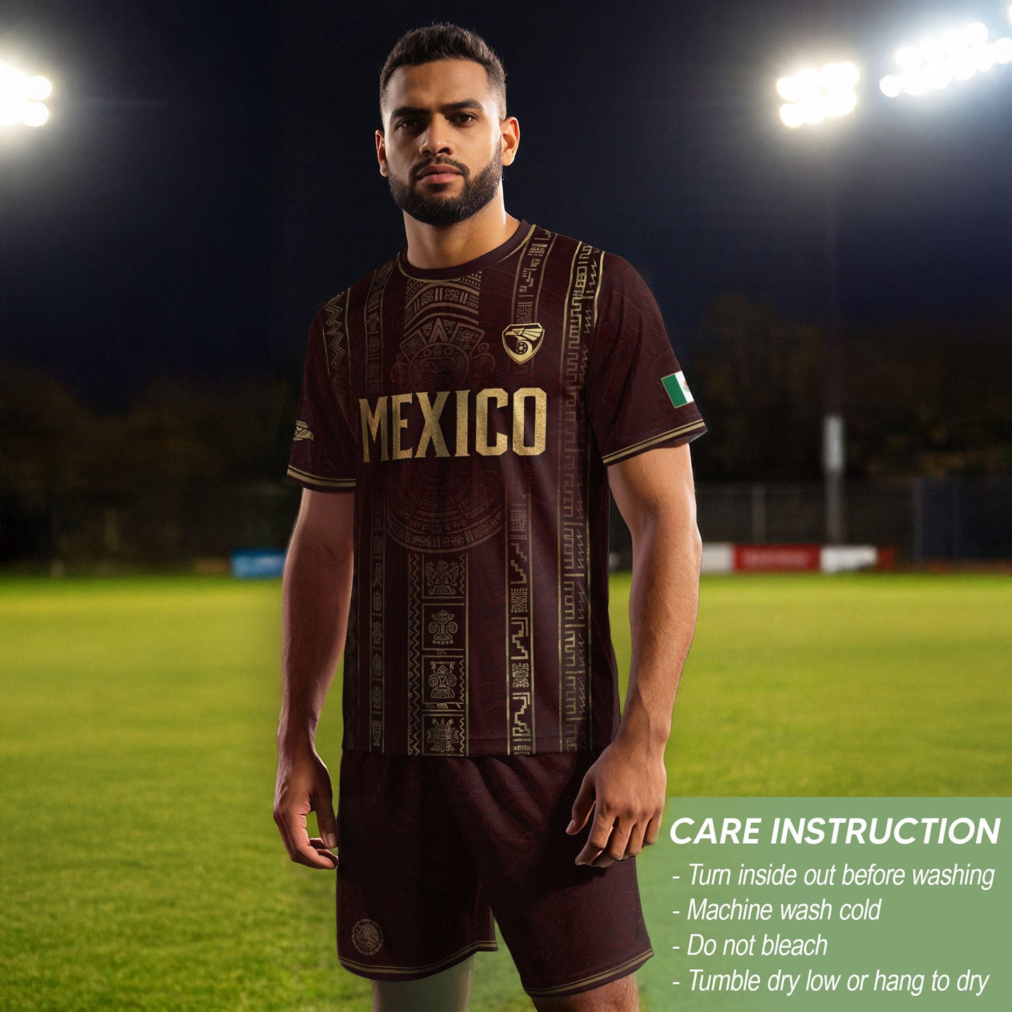 Mexico Soccer Jersey - Maroon & Gold Aztec Sun Stone Heritage Football Shirt