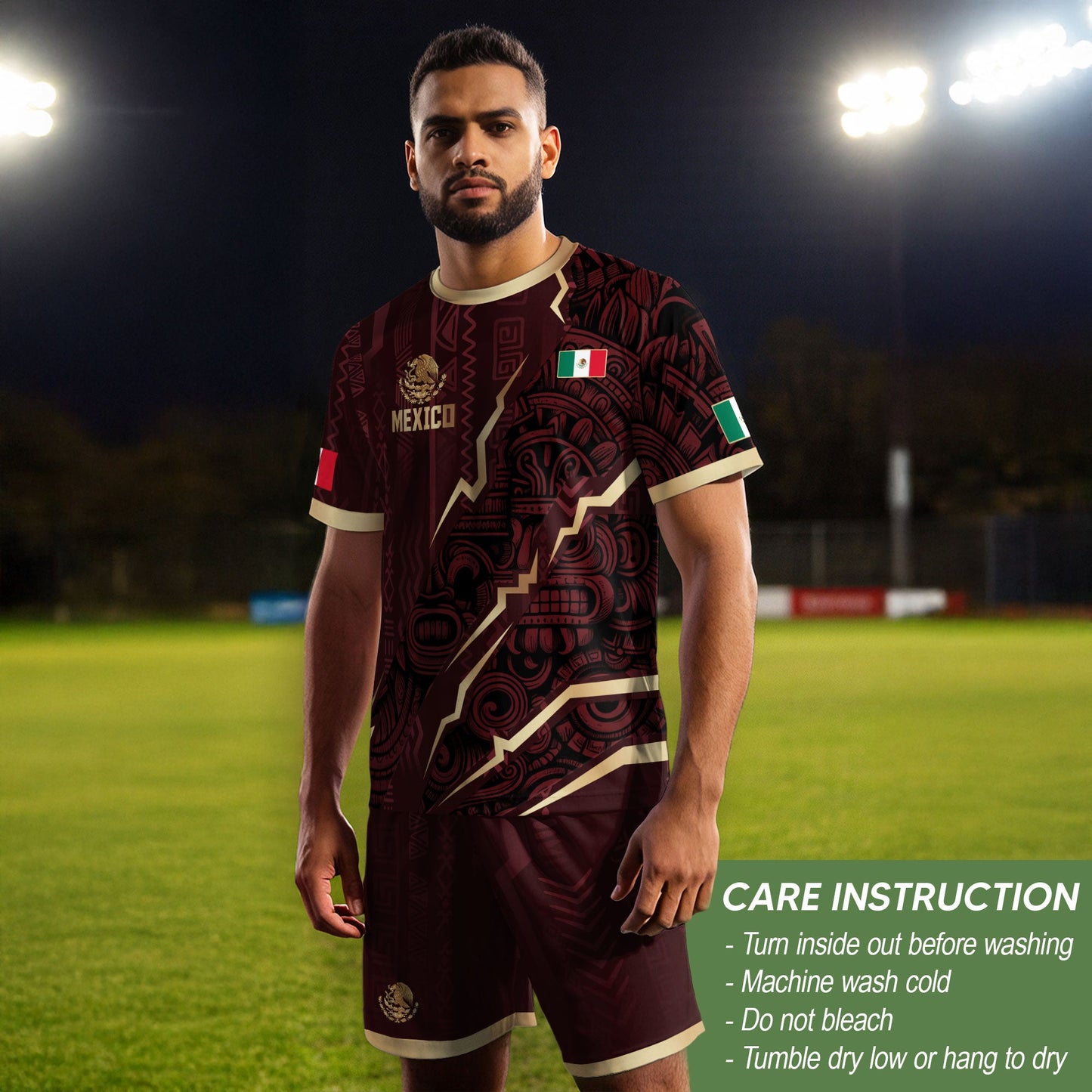 Mexico Soccer Jersey Maroon Aztec Eagle Heritage Gold Trim Mexican Football Shirt