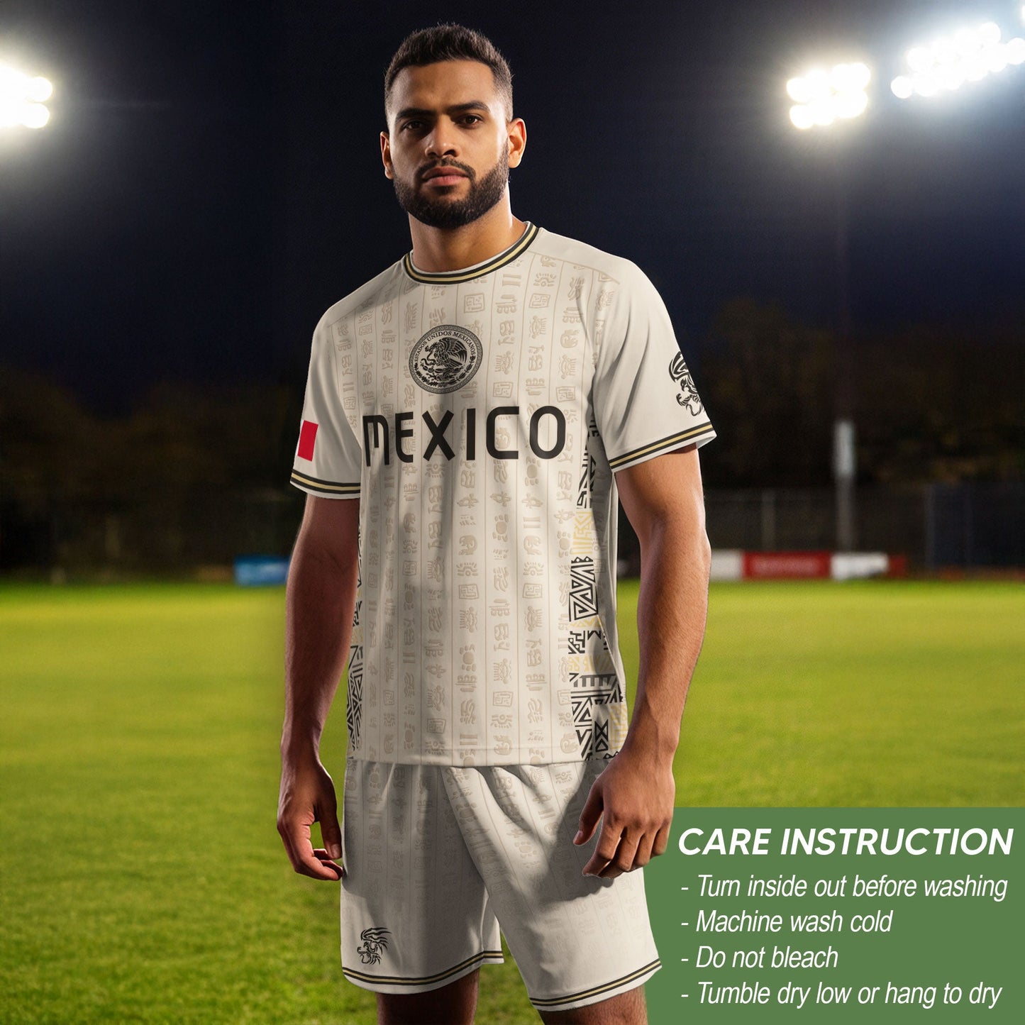 Beige Mexico Soccer Jersey Aztec Heritage Pattern Mexican Football Shirt Unisex