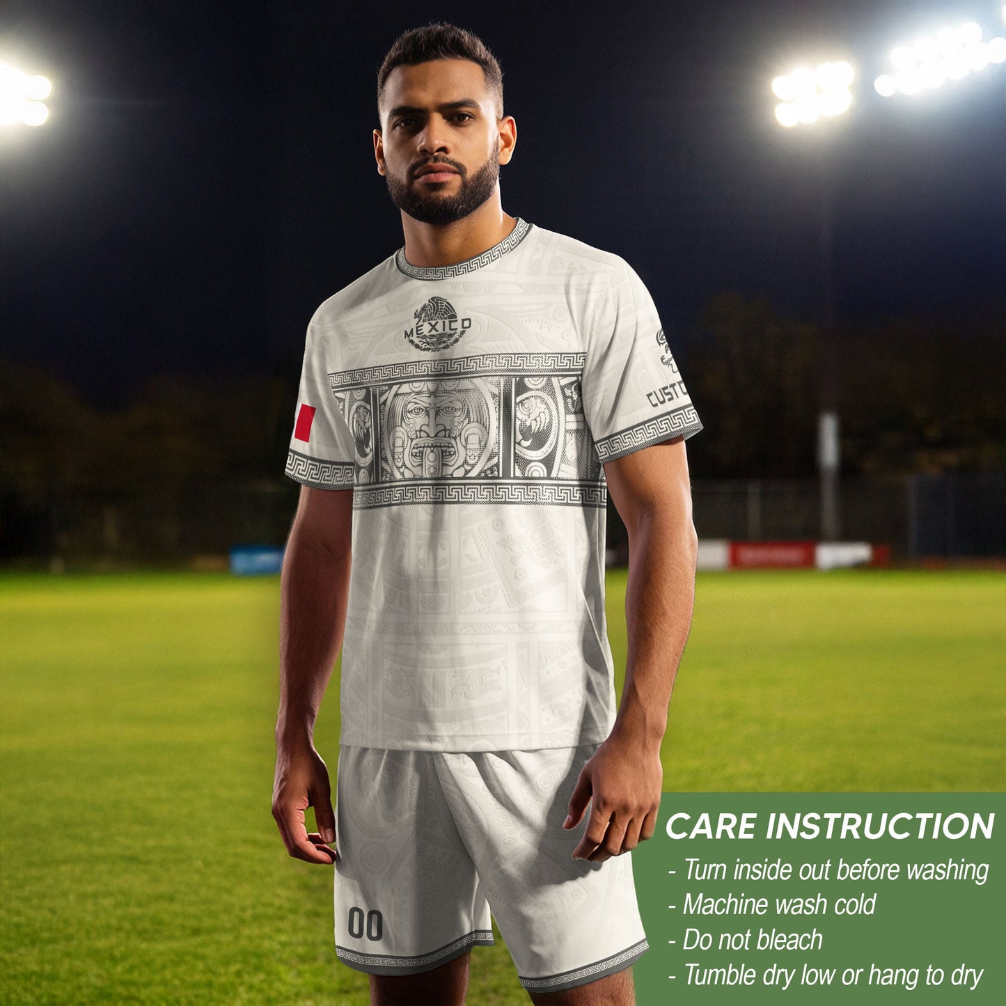 Custom Mexico Soccer Jersey Sand Aztec Calendar Culture Men Mexican Football Shirt
