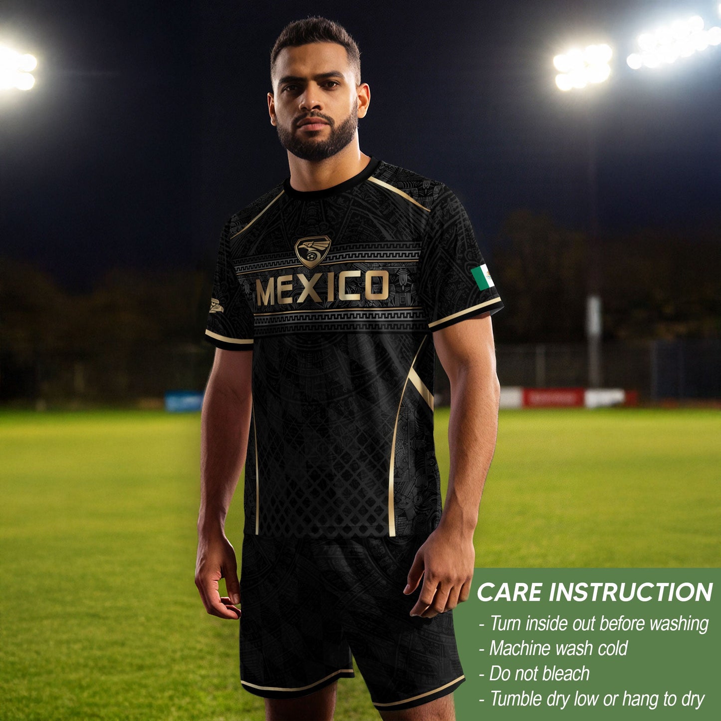 Mexico Soccer Jersey Men Black Gold Aztec Football Shirt Retro Fan Apparel
