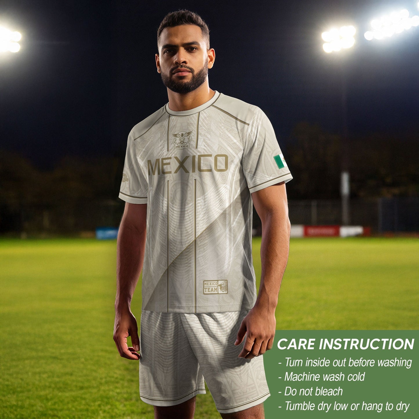 Mexico Soccer Jersey Men Beige Gold Aztec Calendar Mexican Football Shirt