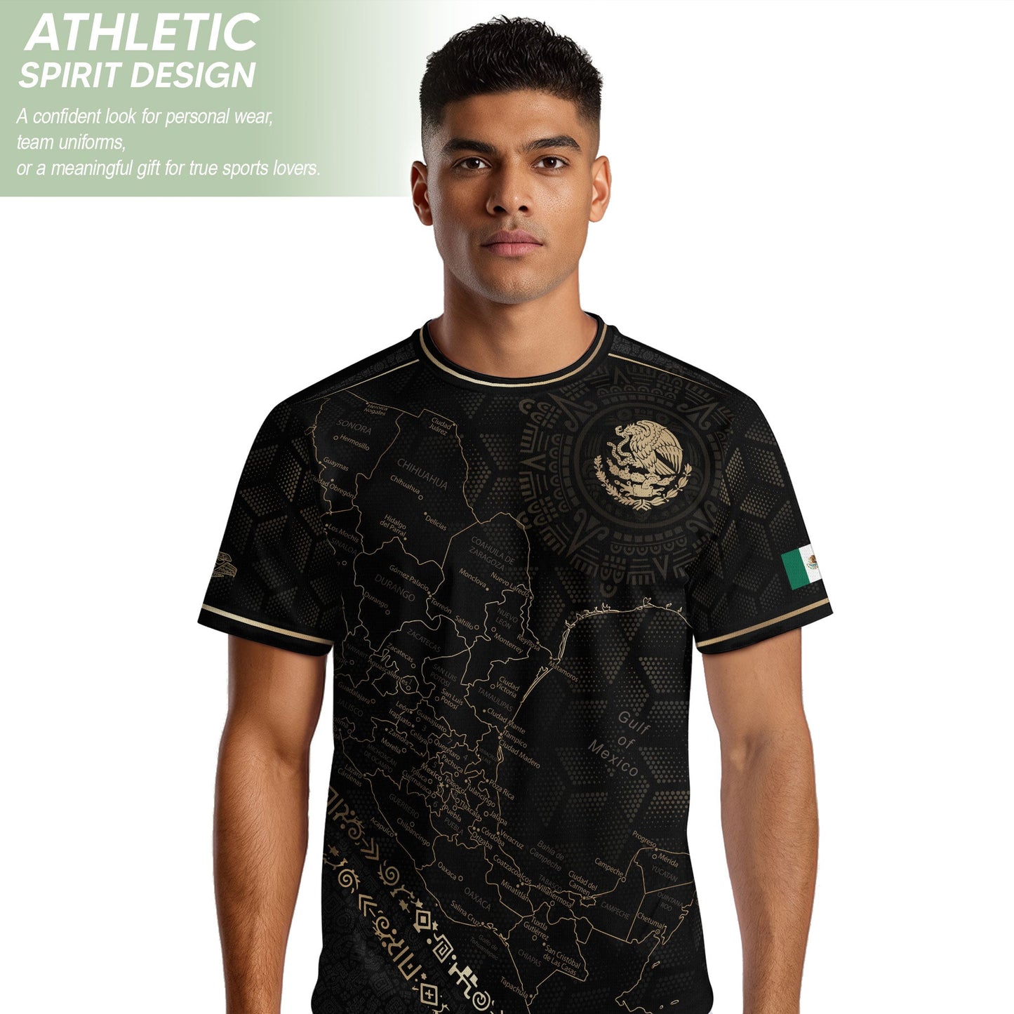 Mexico Heritage Orgullo Mexicano Black Gold Detailed Map Hexagon Pattern Soccer Jersey