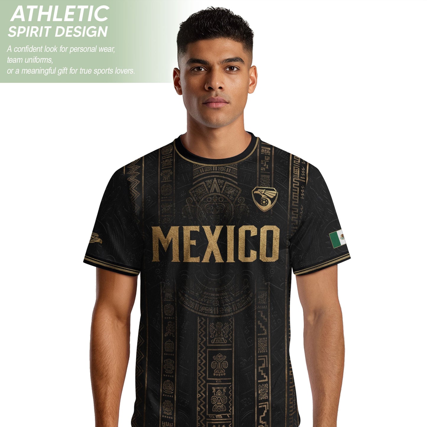 Mexico Soccer Black Gold Aztec Eagle Heritage Estados Unidos Mexicanos Soccer Jersey Football