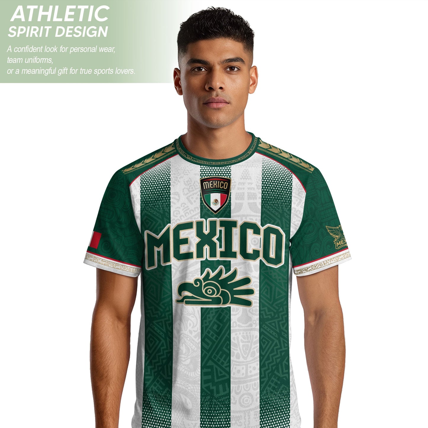 Mexico Soccer Green White Aztec Pattern Football Design Mexico Fan Heritage Style