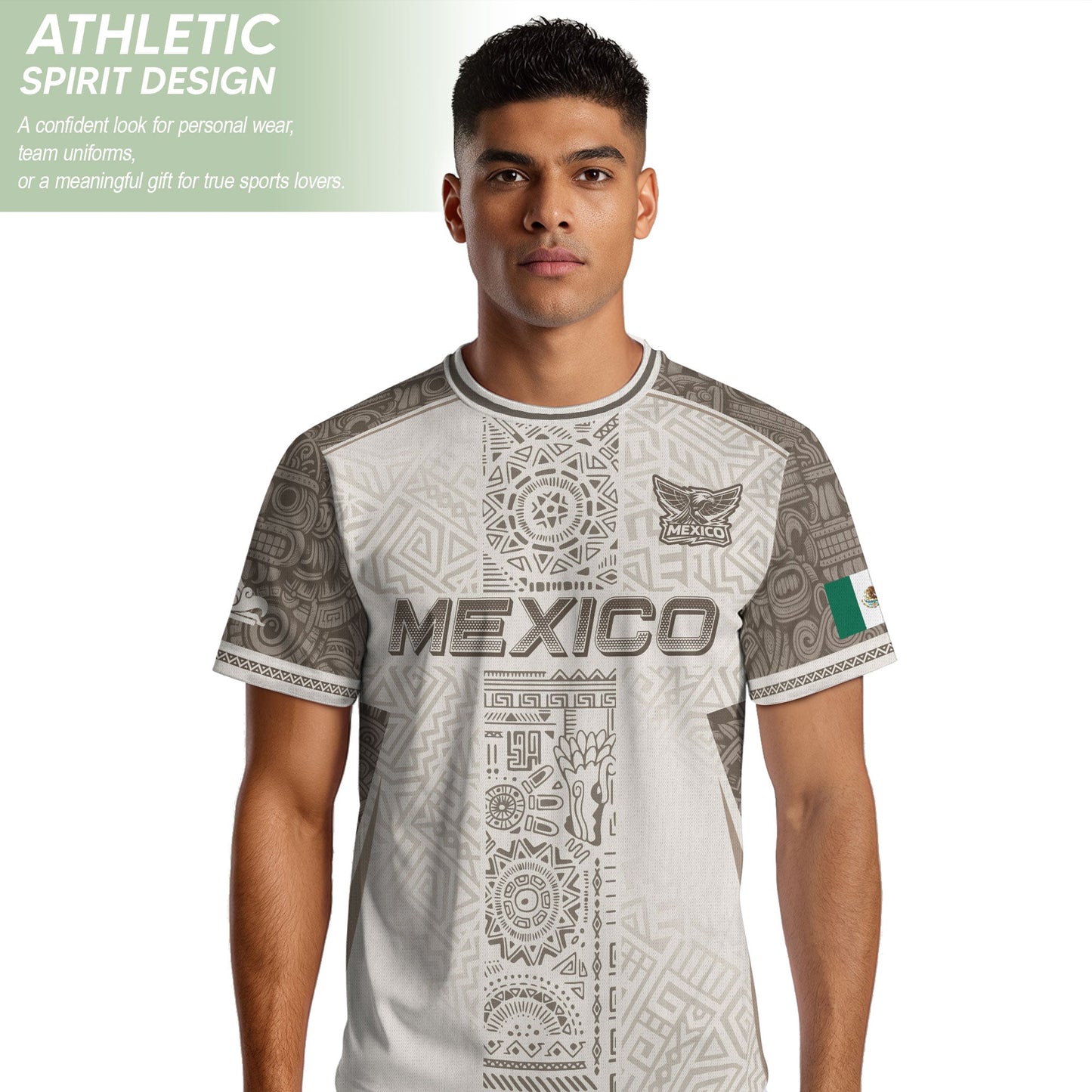 Mexico White Aztec Heritage Pattern Soccer Jersey Mexican Culture Design