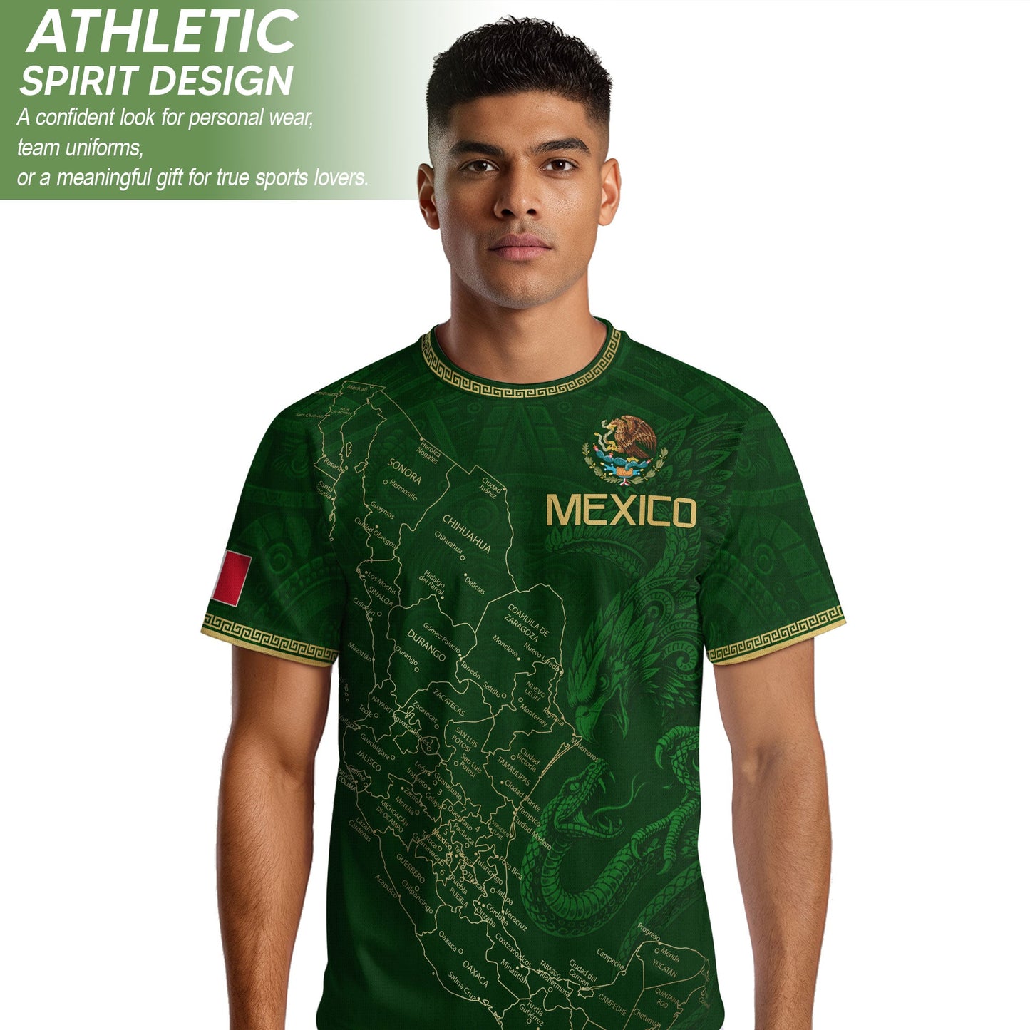Men's Green Mexico Map Eagle & Snake Graphic T-Shirt – Mexico Country Outline Print Tee