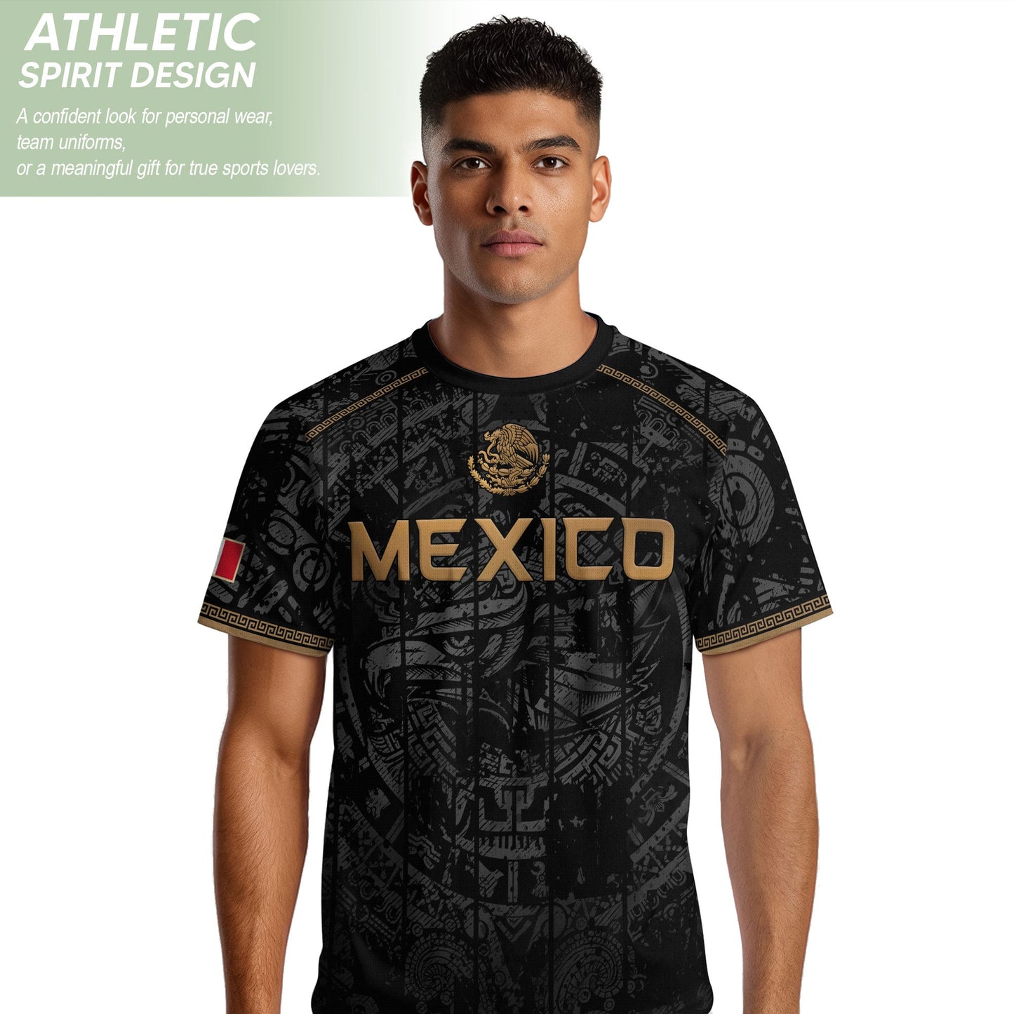 Mexico Soccer Jersey Black Eagle Crest - Aztec Sun Stone Heritage Fan Football Shirt