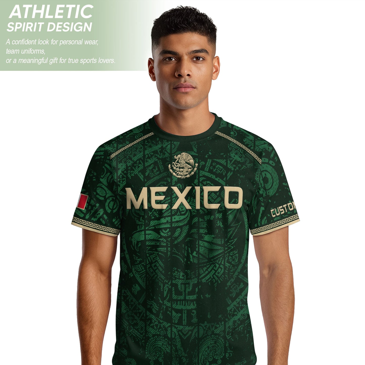 Custom Mexico Soccer Jersey Aztec Calendar Green Heritage Personalized Football Shirt