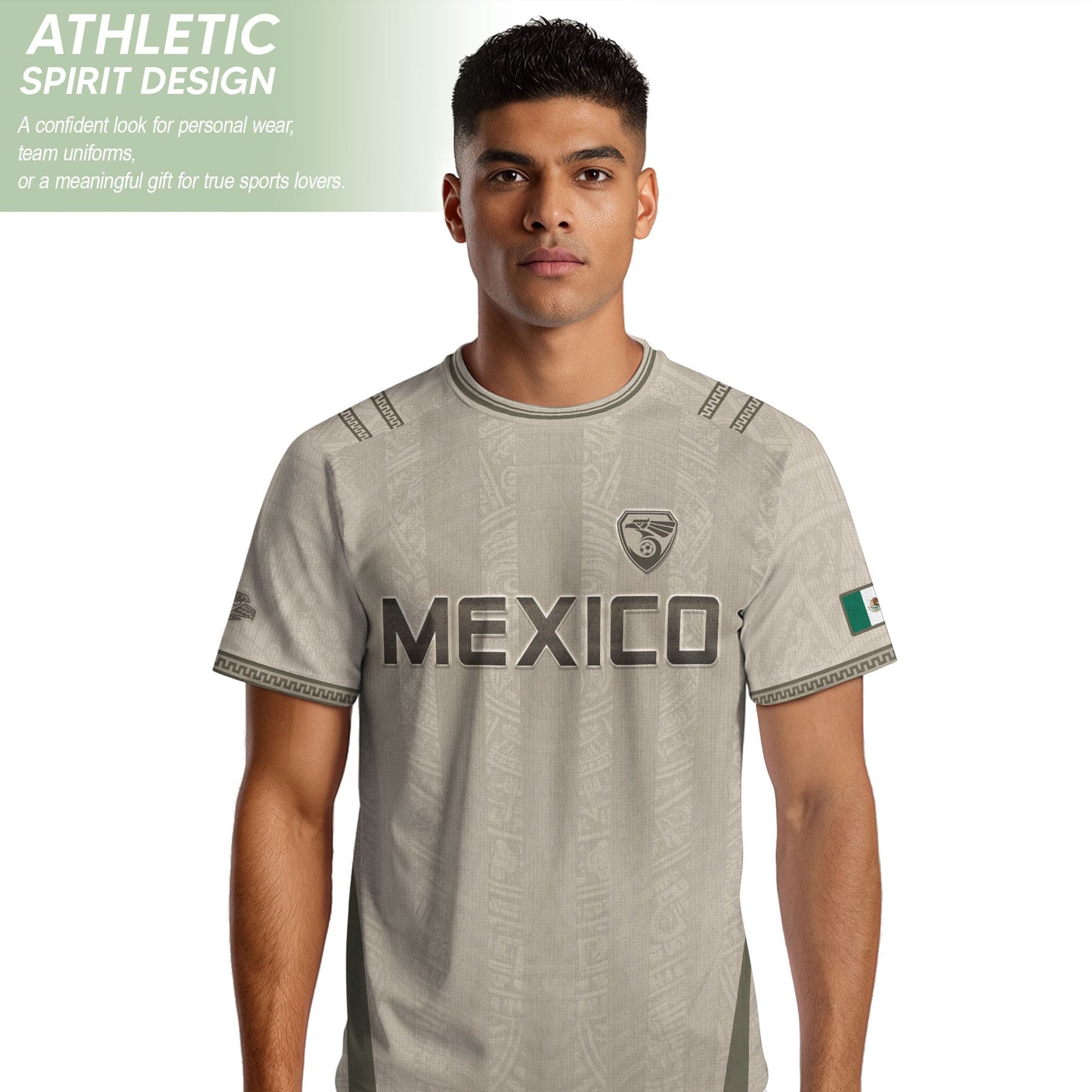 Mexico Soccer Jersey - Beige Vintage Aztec Pattern Heritage Football Shirt