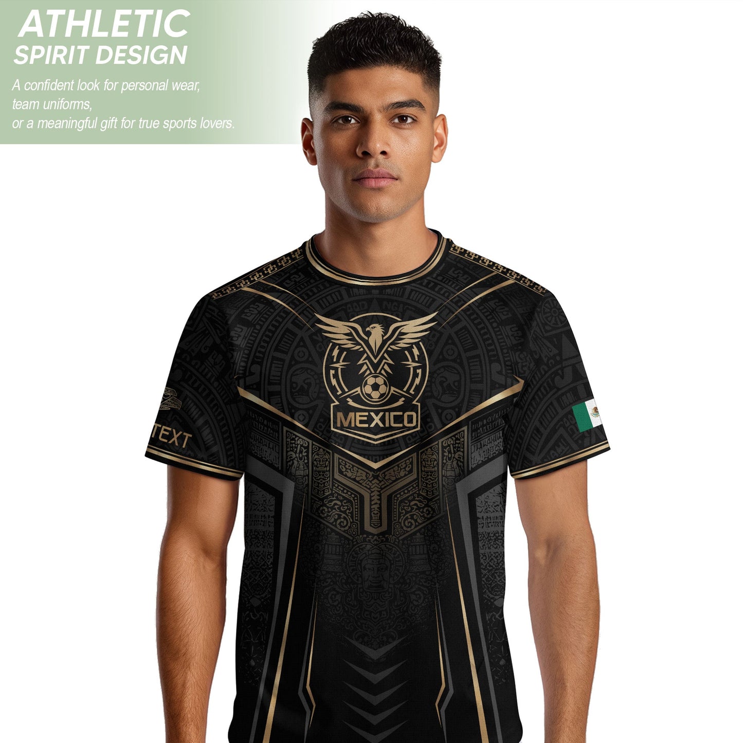 Black Mexico Custom Soccer Jersey Team Apparel Aztec Sun Warrior Football Top