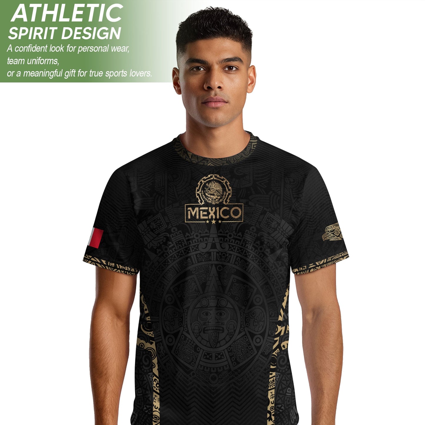 Mexico Soccer Jersey Aztec Sun Calendar Black Gold Football Shirt for Fans