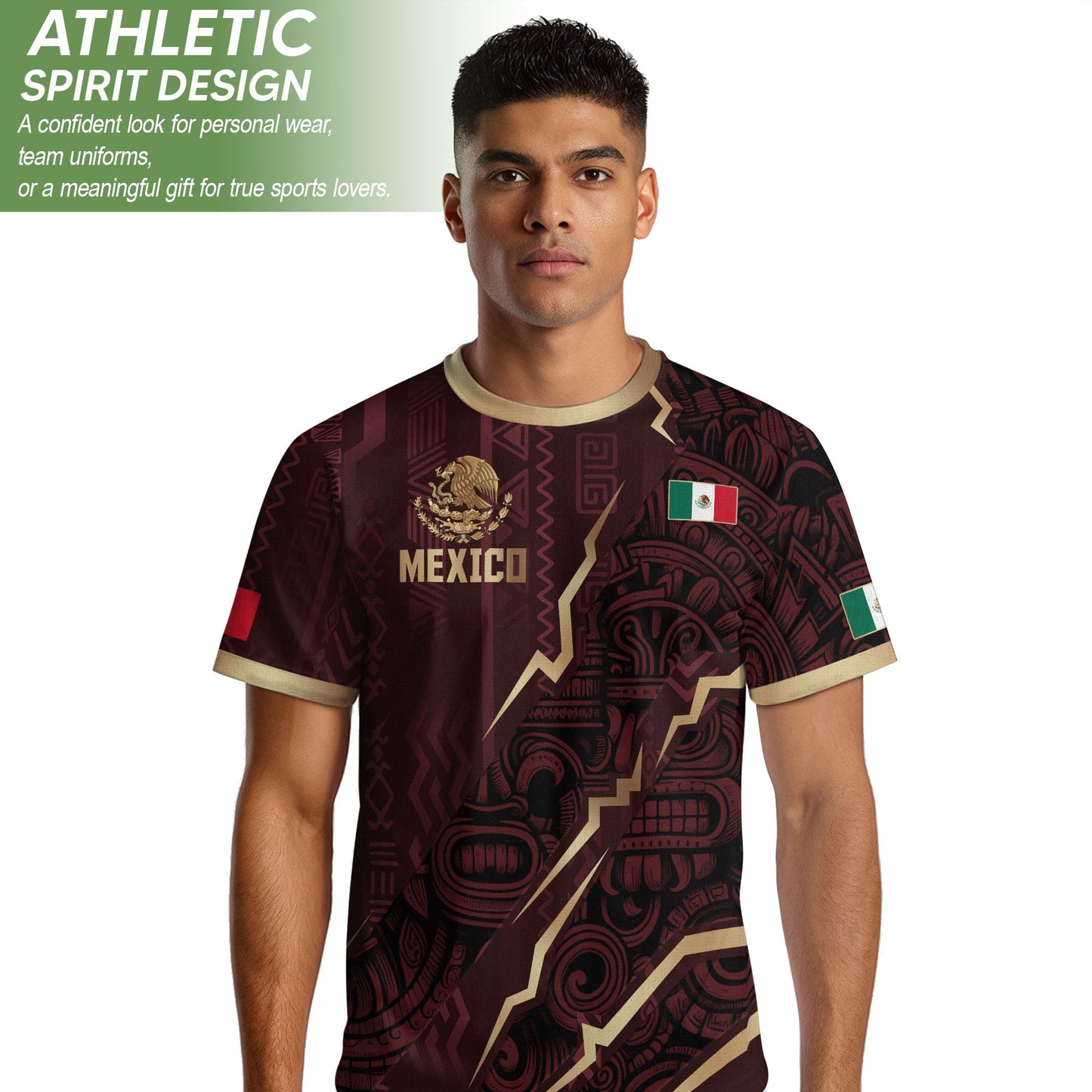 Mexico Soccer Jersey Maroon Aztec Eagle Heritage Gold Trim Mexican Football Shirt