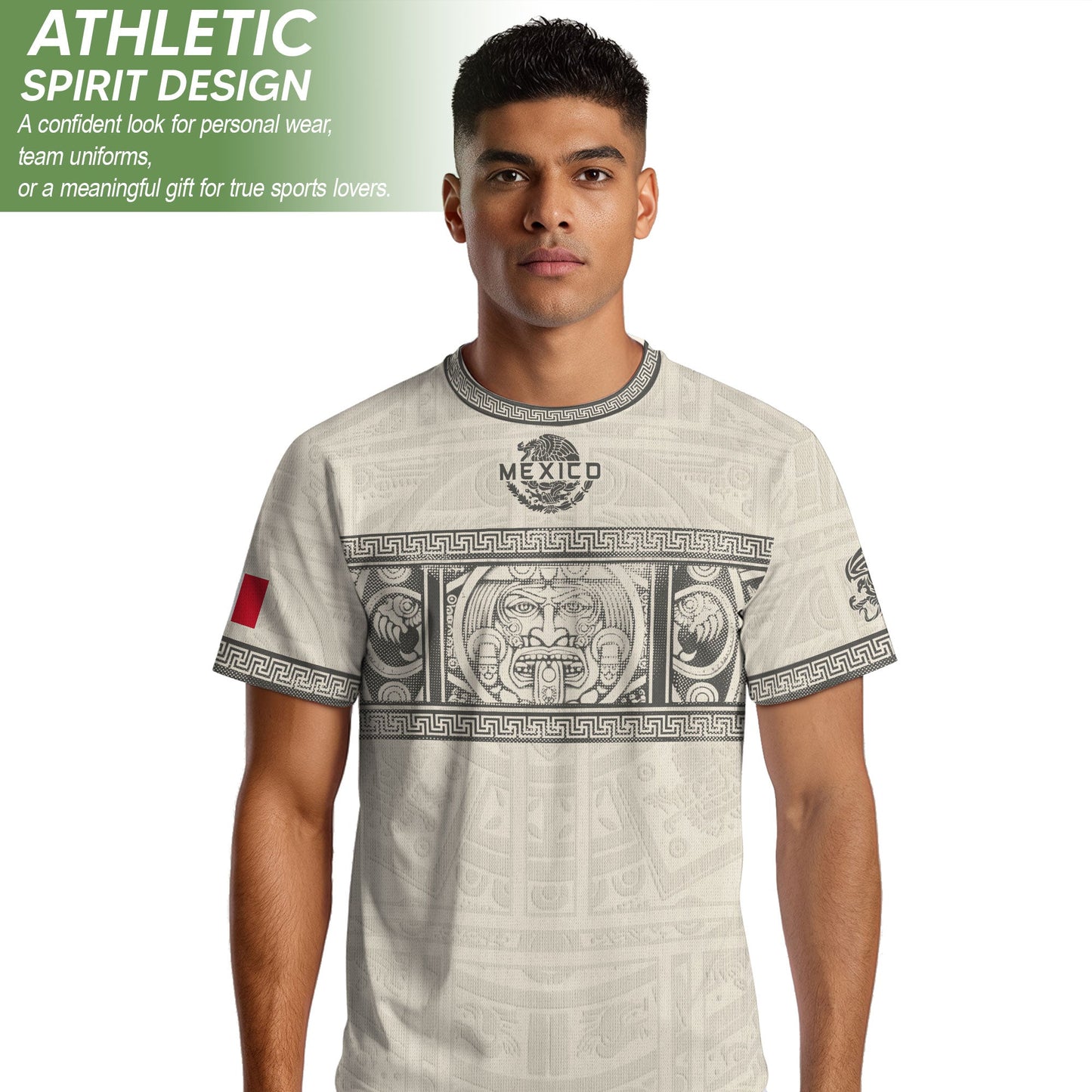 Beige Mexico Soccer Jersey Aztec Heritage Trim Mexican Football Shirt Men Women