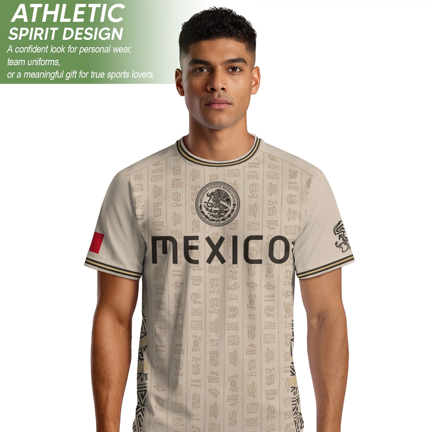 Beige Mexico Soccer Jersey Aztec Heritage Pattern Mexican Football Shirt Unisex