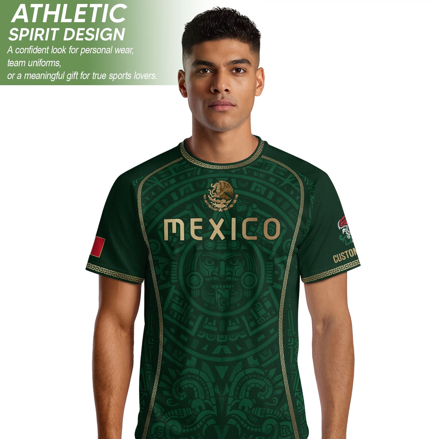 Custom Mexico Soccer Jersey Green Aztec Calendar Culture Men Mexican Football Shirt