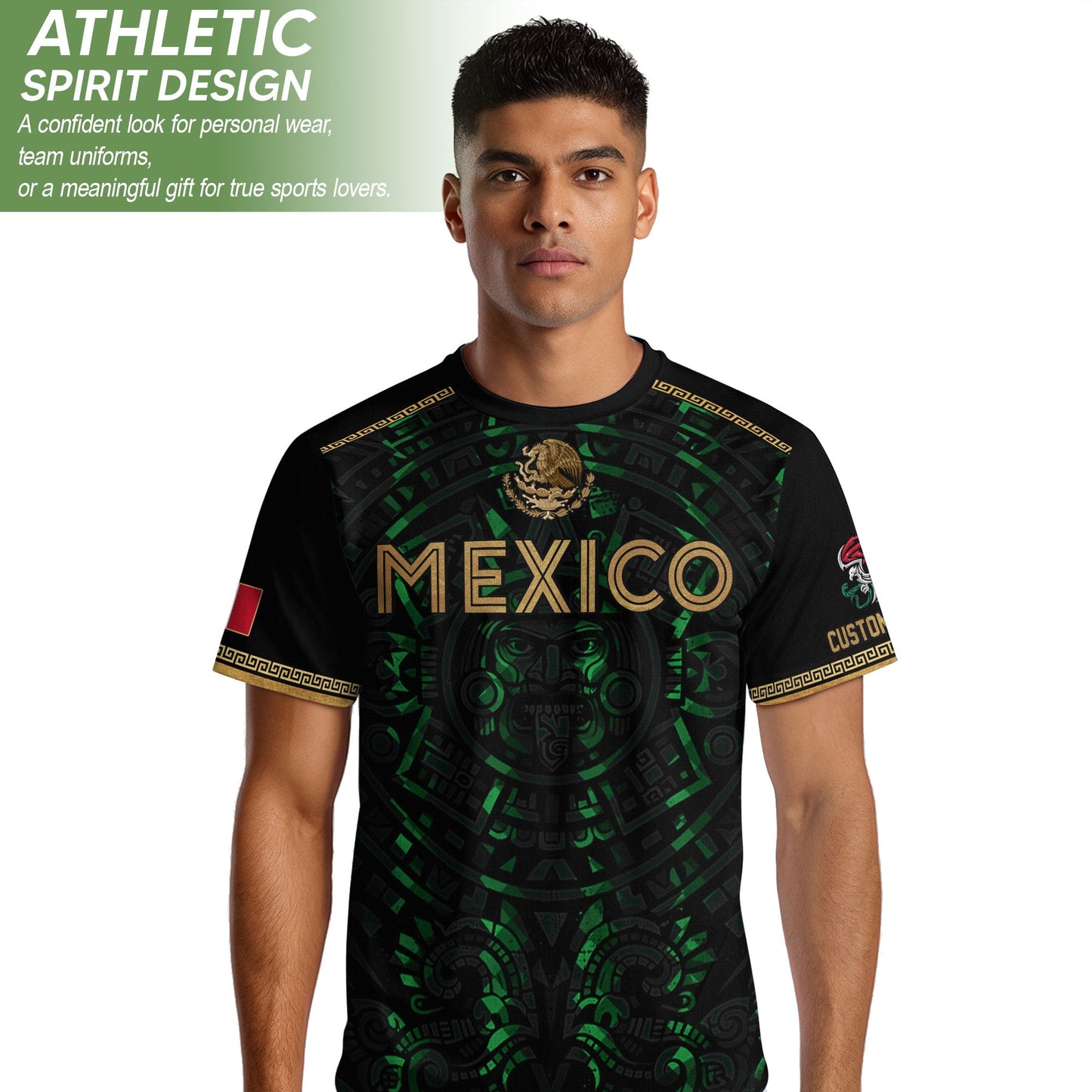 Custom Mexico Soccer Jersey Green Men Aztec Calendar Heritage Mexican Football Shirt