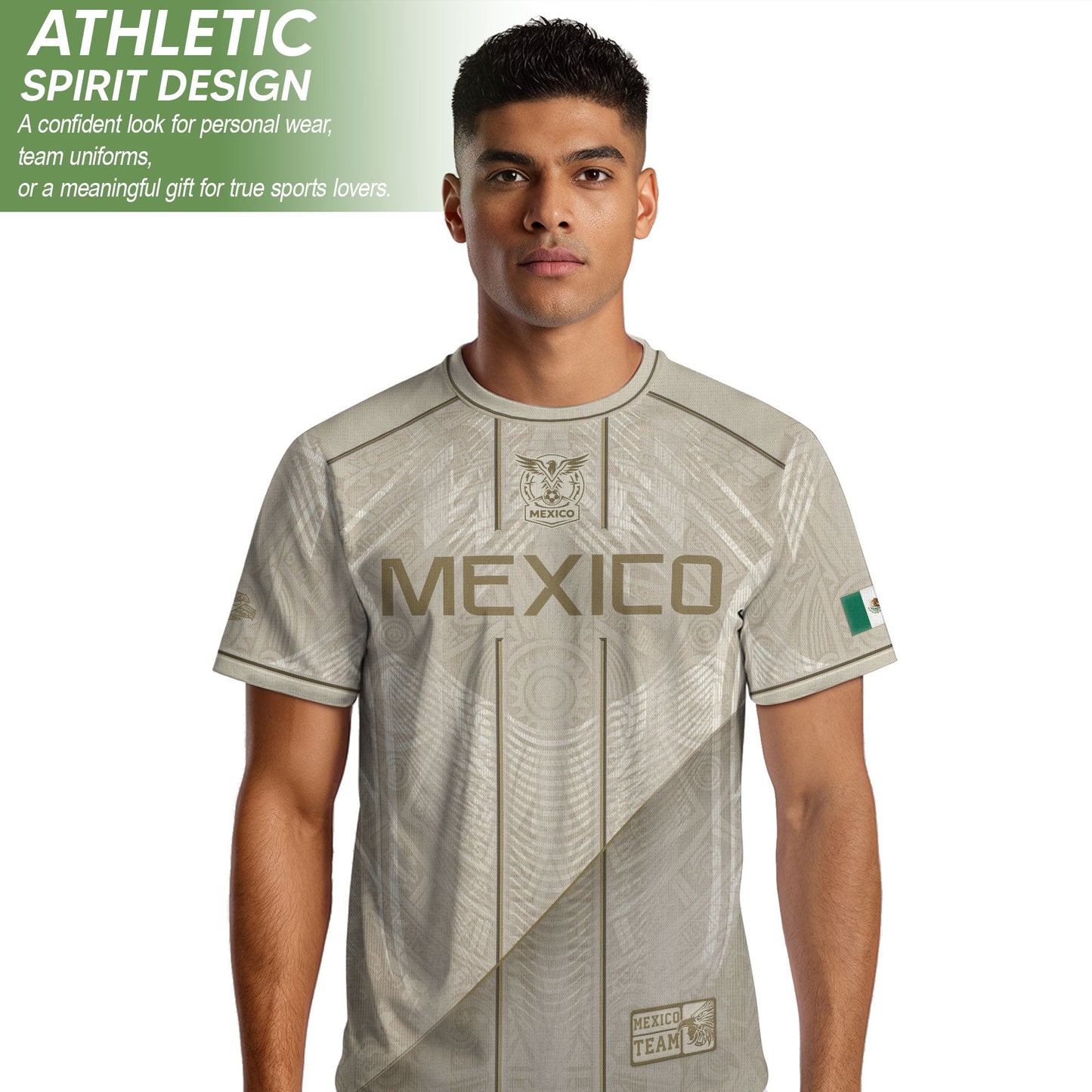 Mexico Soccer Jersey Men Beige Gold Aztec Calendar Mexican Football Shirt