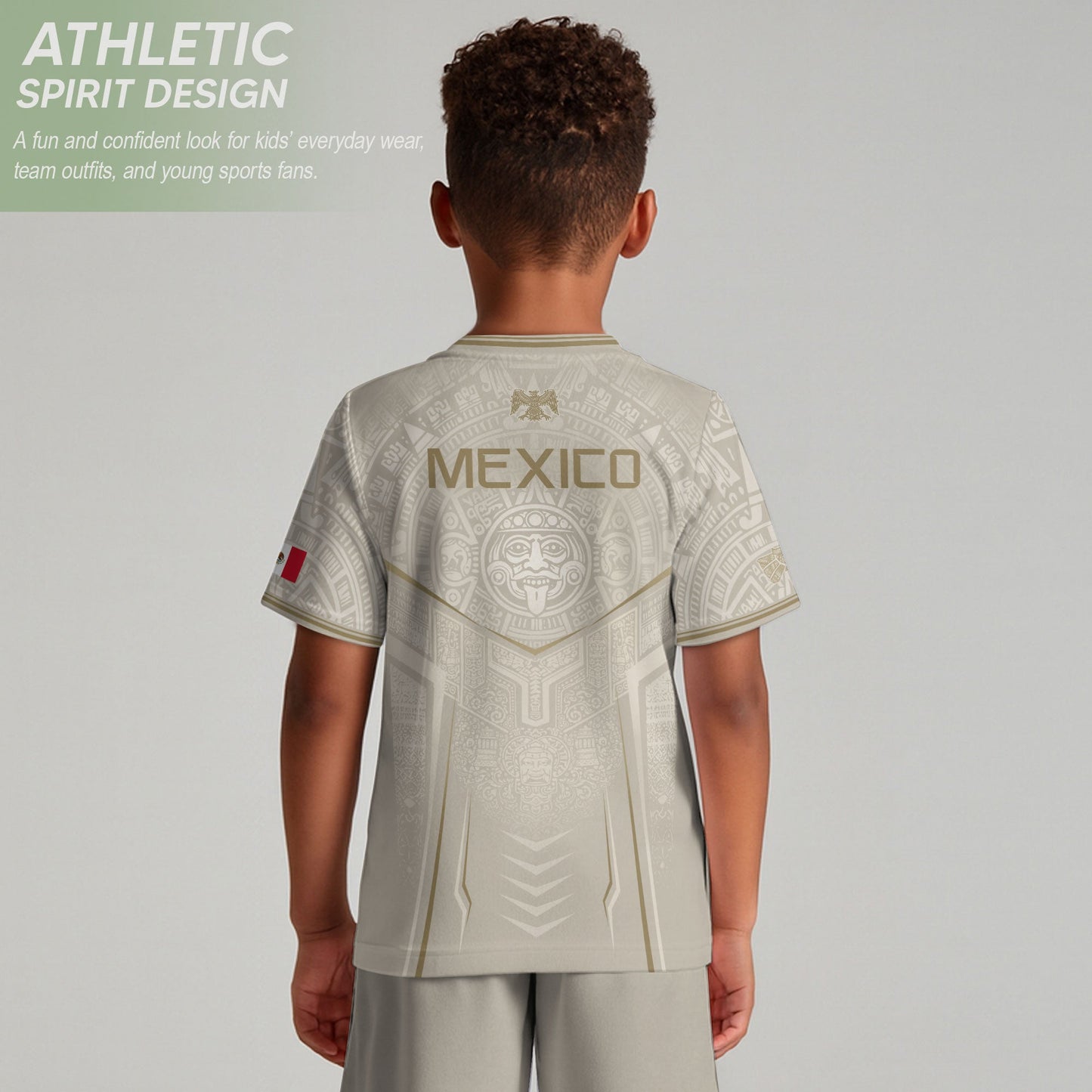 Mexico Soccer Jersey Youth White Gold Aztec Football Shirt Heritage Fan Apparel