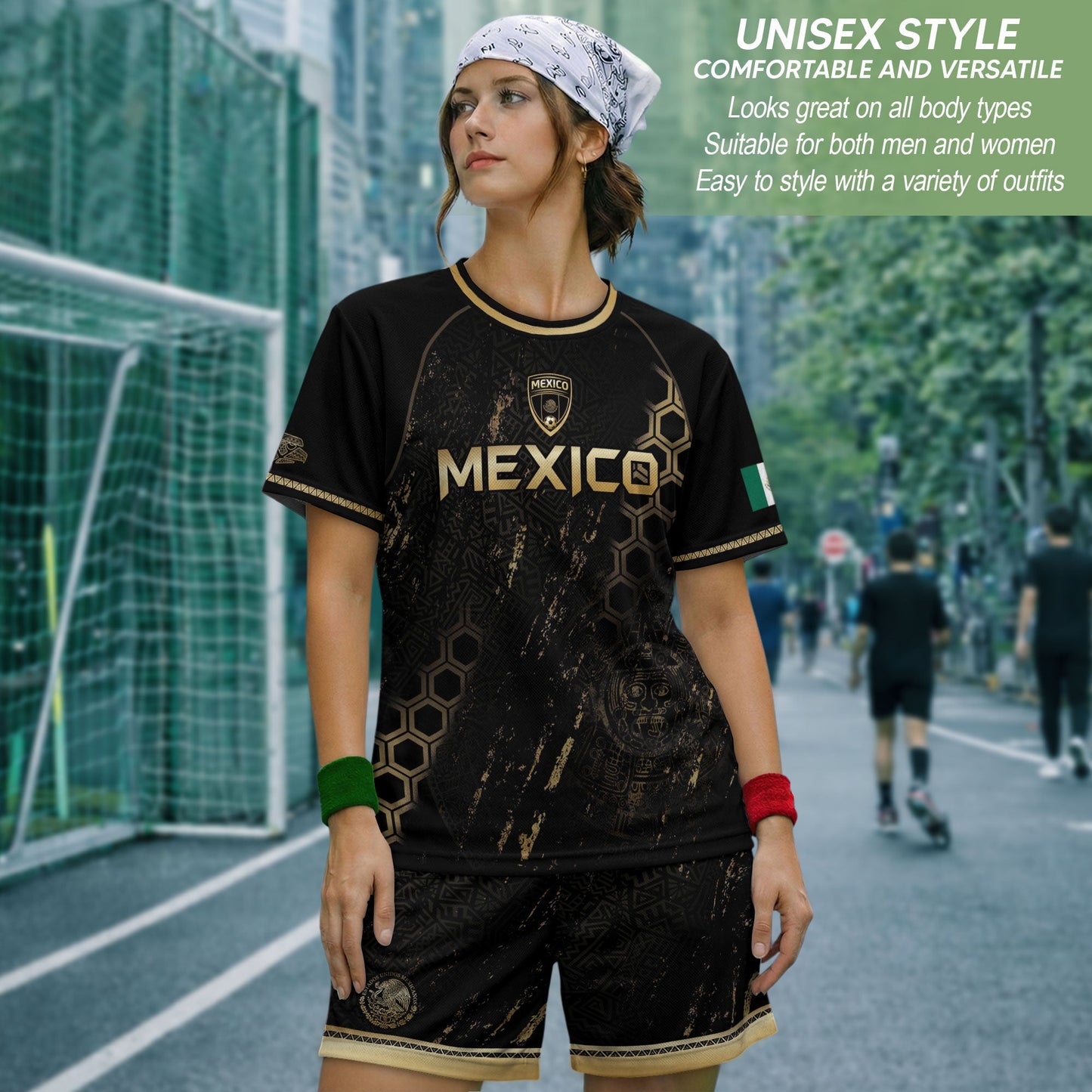 Mexico Heritage Orgullo Mexicano Black Gold Eagle Hexagon Pattern Soccer Jersey