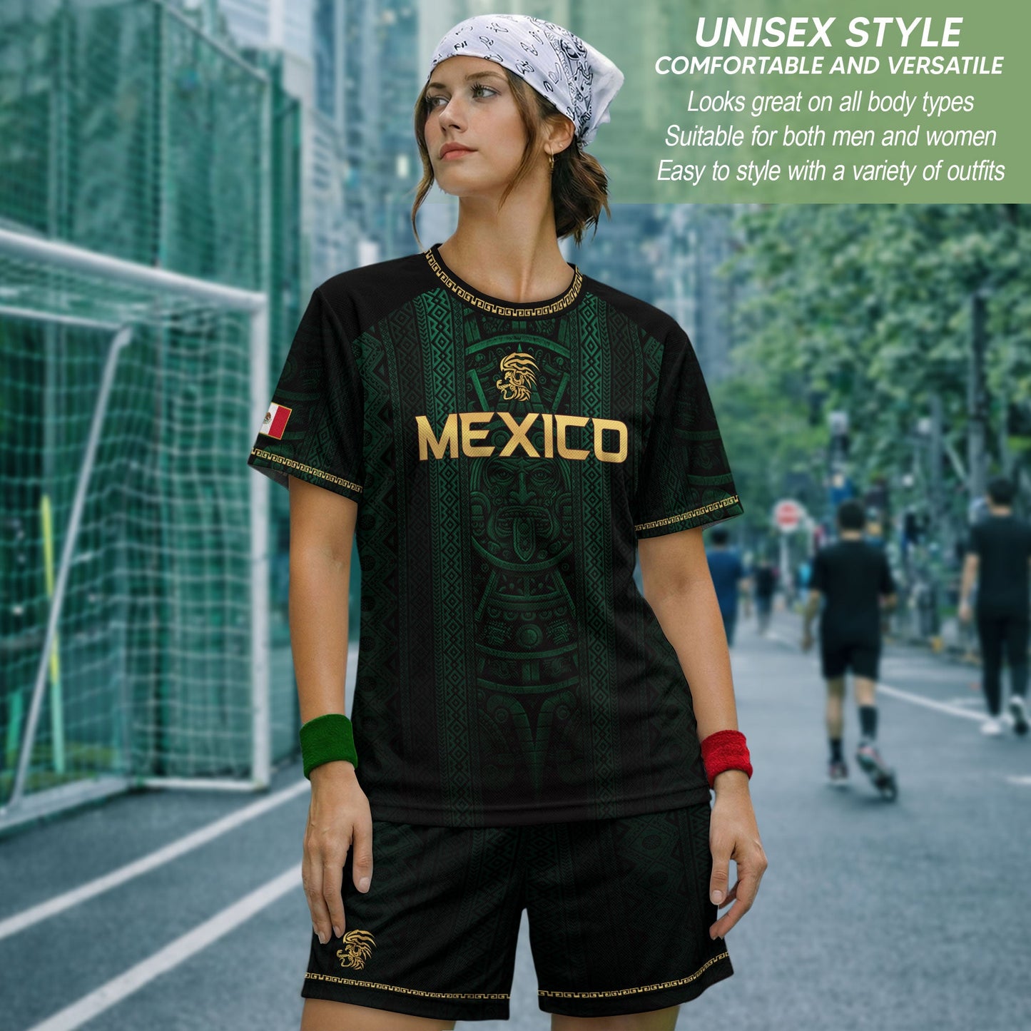 Mexico Soccer Jersey Men Green Aztec Pattern Football Shirt Fan Wear