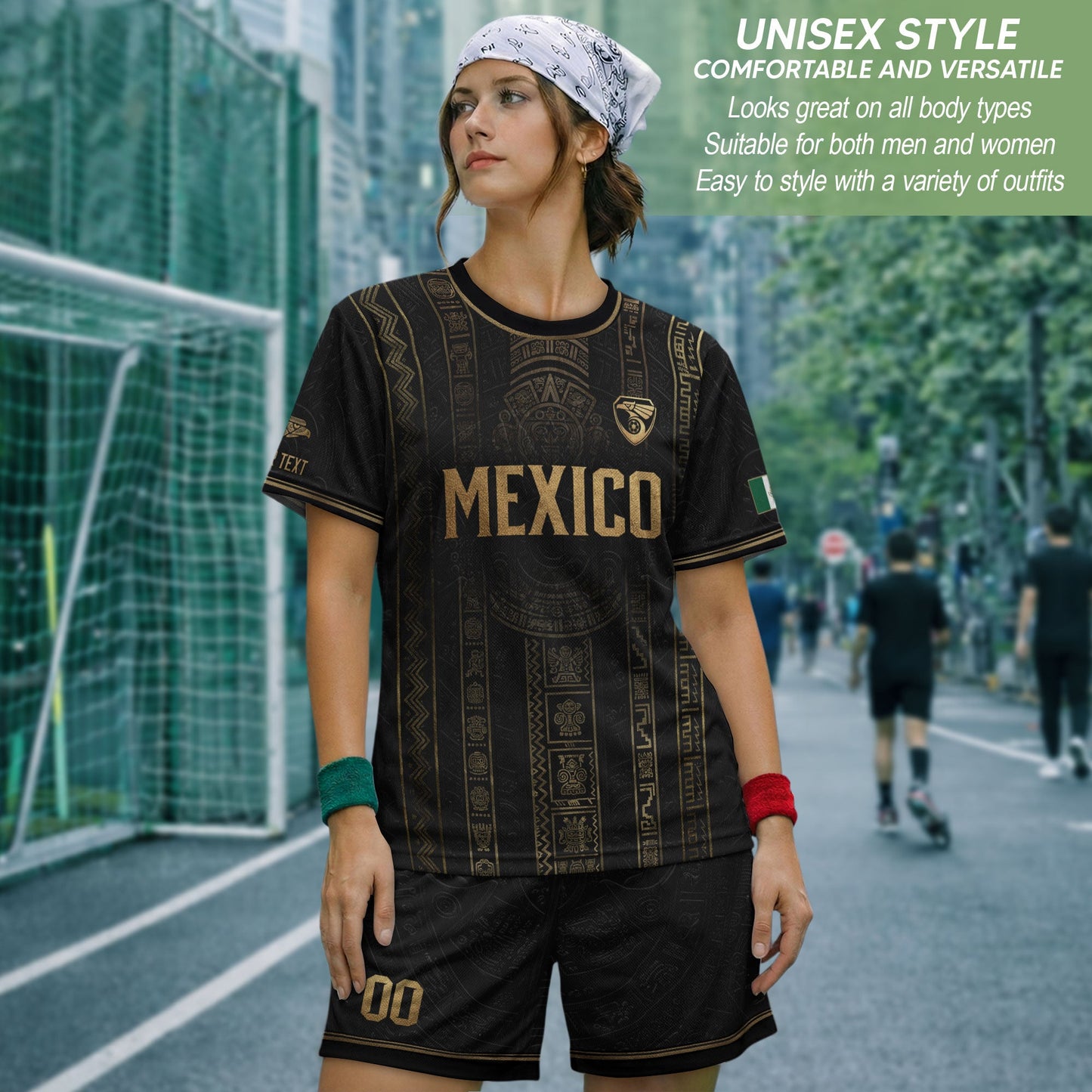 Mexico Soccer Jersey Personalized Name Number Black Aztec Glyph Black Football Kit