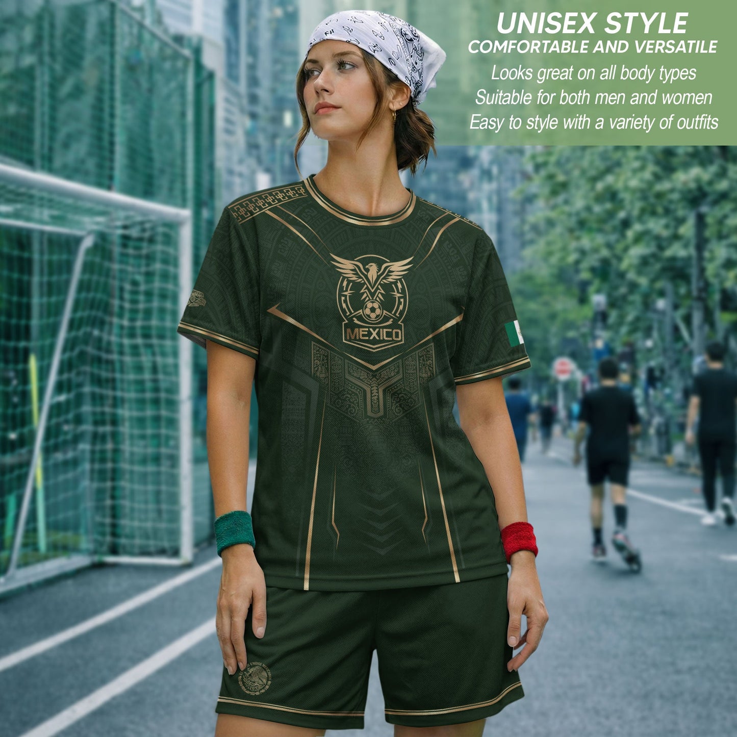 Mexico Soccer Jersey Men Aztec Warrior Green Gold Football Shirt Fan Edition Tee