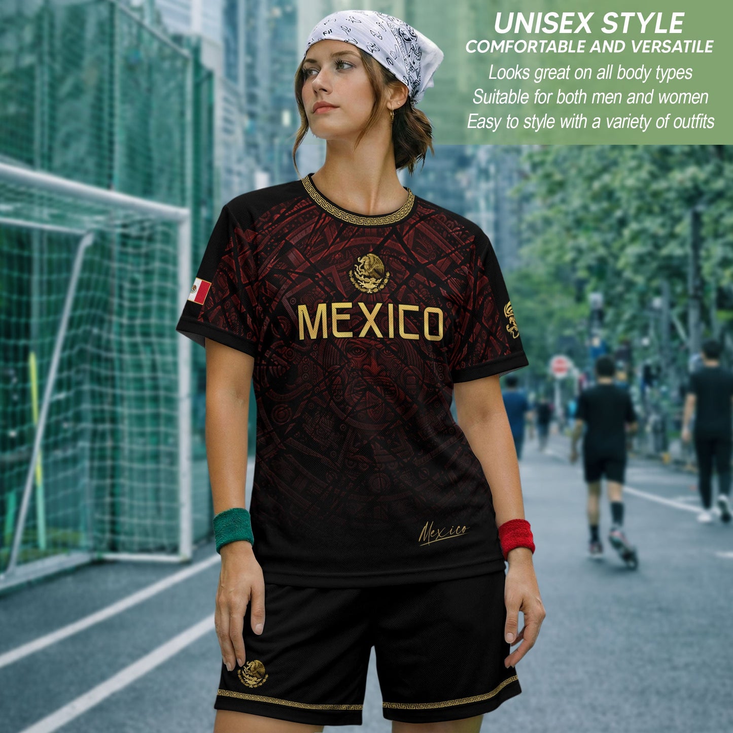 Mexico Football Jersey Maroon Gold Aztec Style – Breathable Shirt for Soccer Fans
