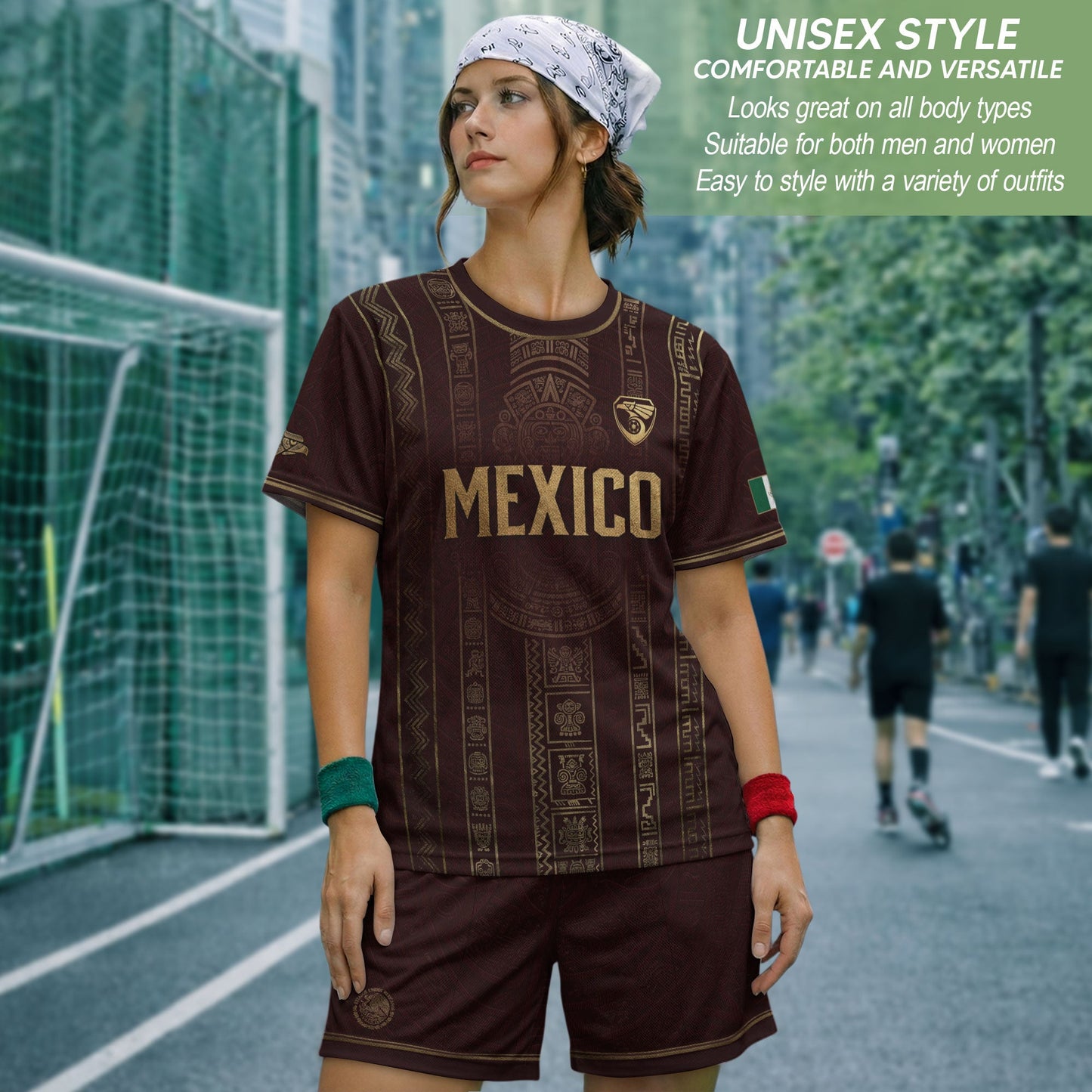 Mexico Soccer Jersey - Maroon & Gold Aztec Sun Stone Heritage Football Shirt