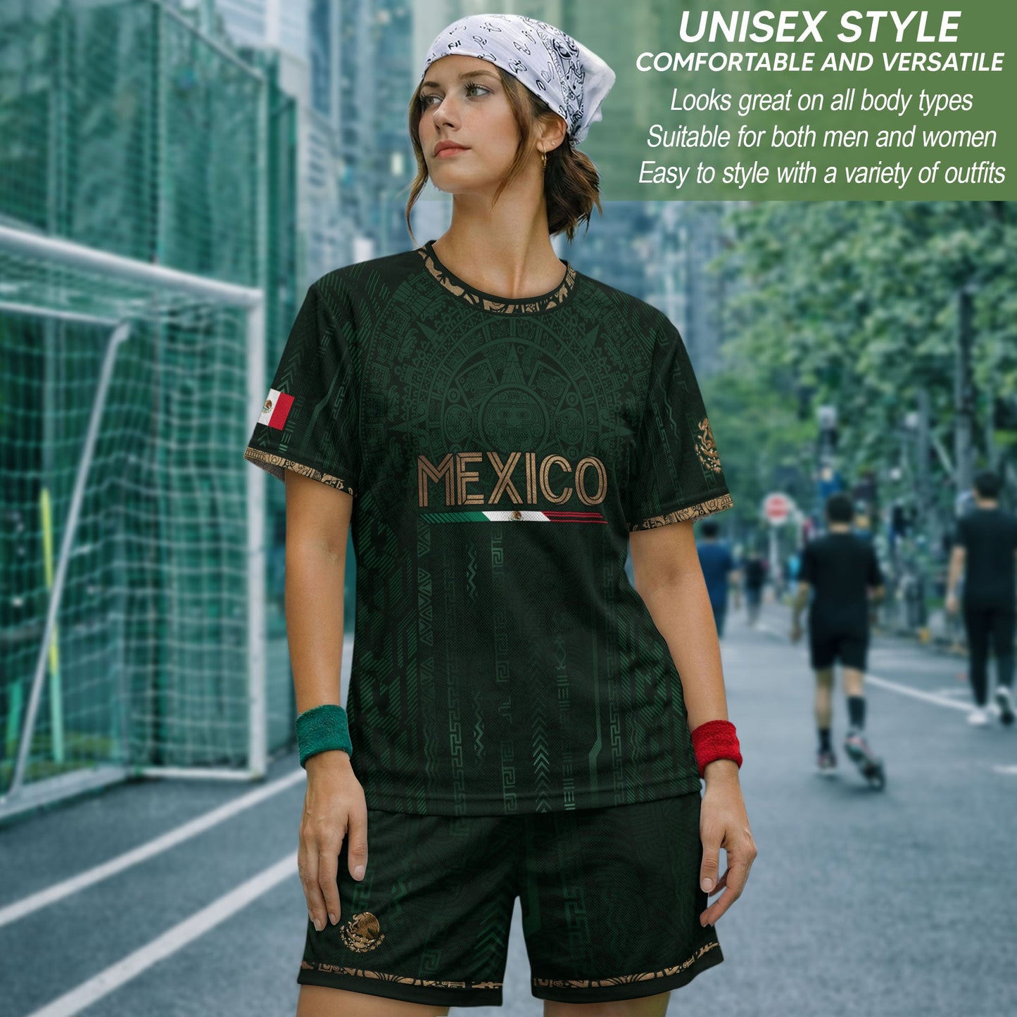 Mexico Soccer Jersey Green Gold Aztec Calendar Mexican Football Shirt Tee