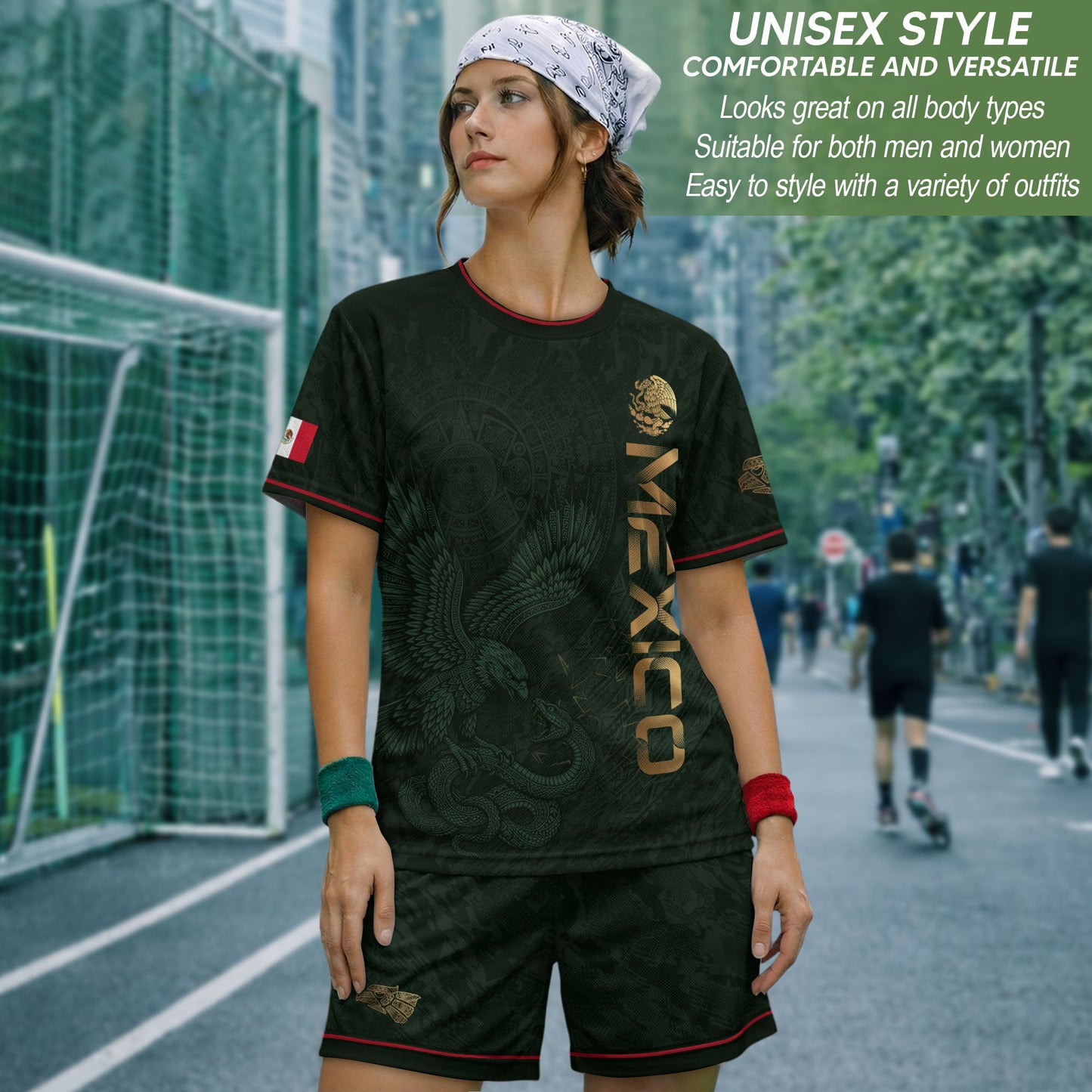 Green Mexico Football Jersey Aztec Eagle Mexican Soccer Fan Apparel Tee
