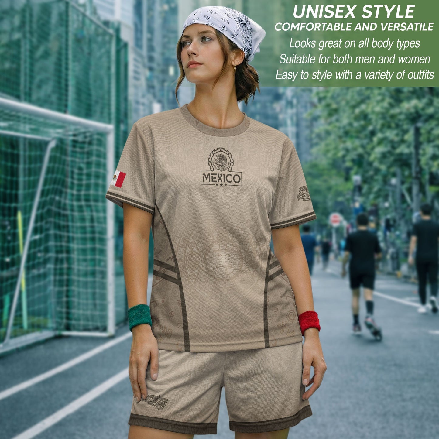 Mexico Soccer Jersey Aztec Eagle Sun Calendar Beige Tan Football Shirt for Fans