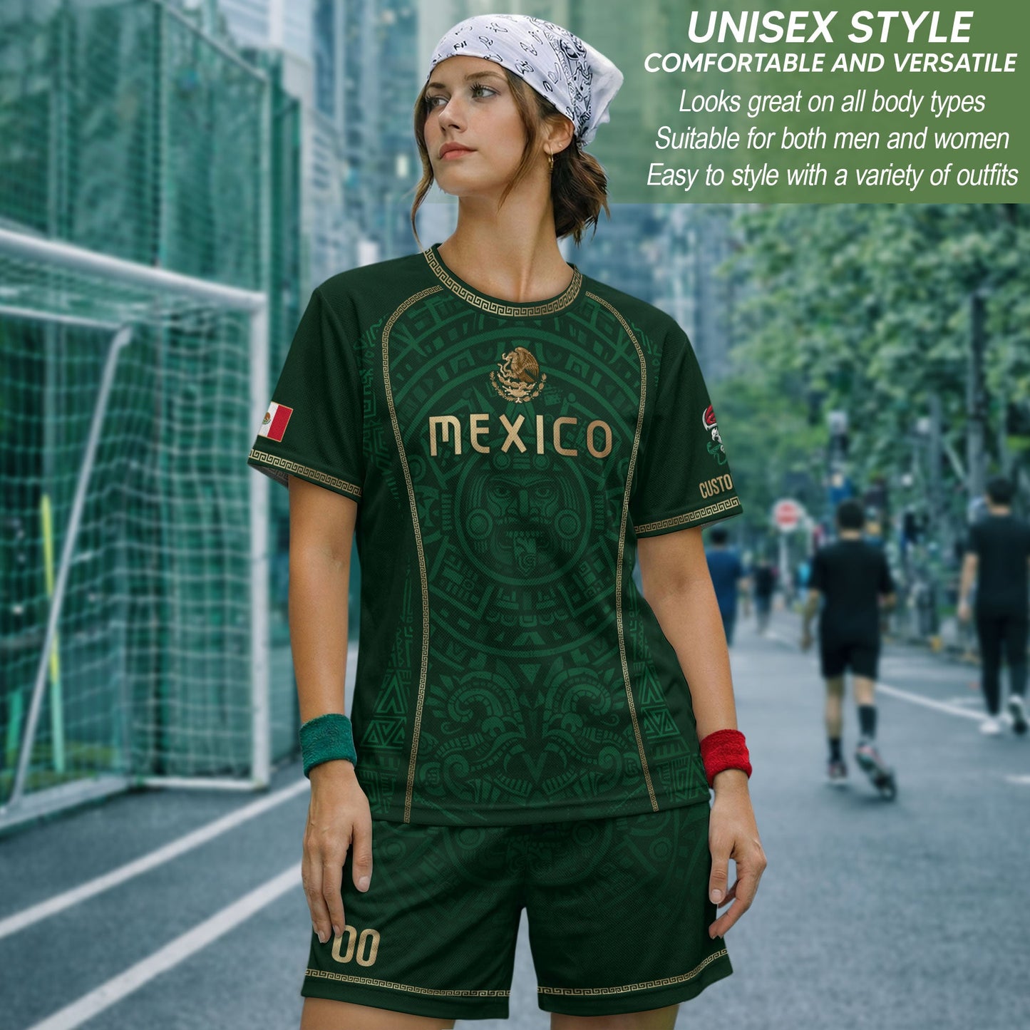 Custom Mexico Soccer Jersey Green Aztec Calendar Culture Men Mexican Football Shirt