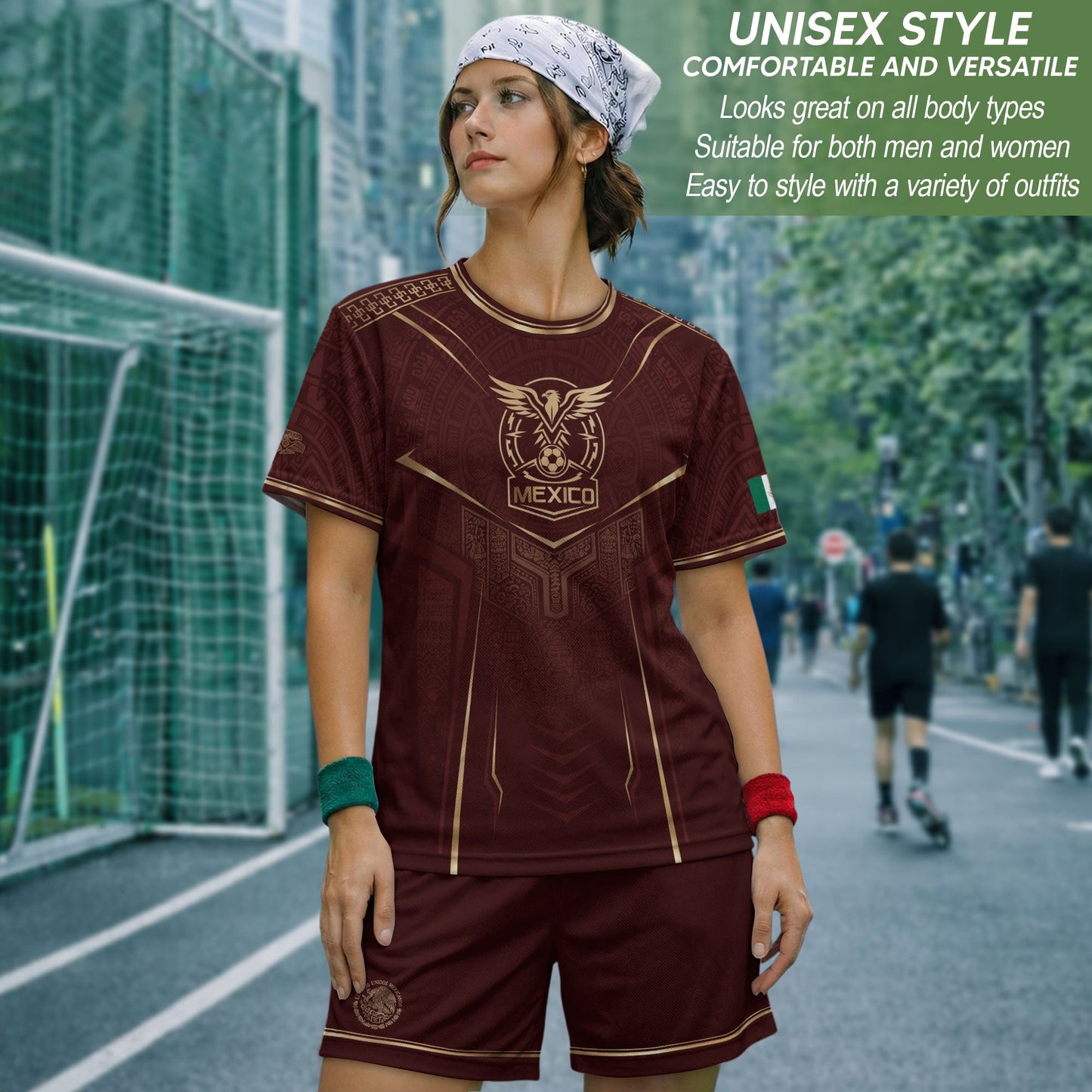 Mexico Soccer Jersey Men Maroon Aztec Pattern Football Shirt Classic Fan Wear